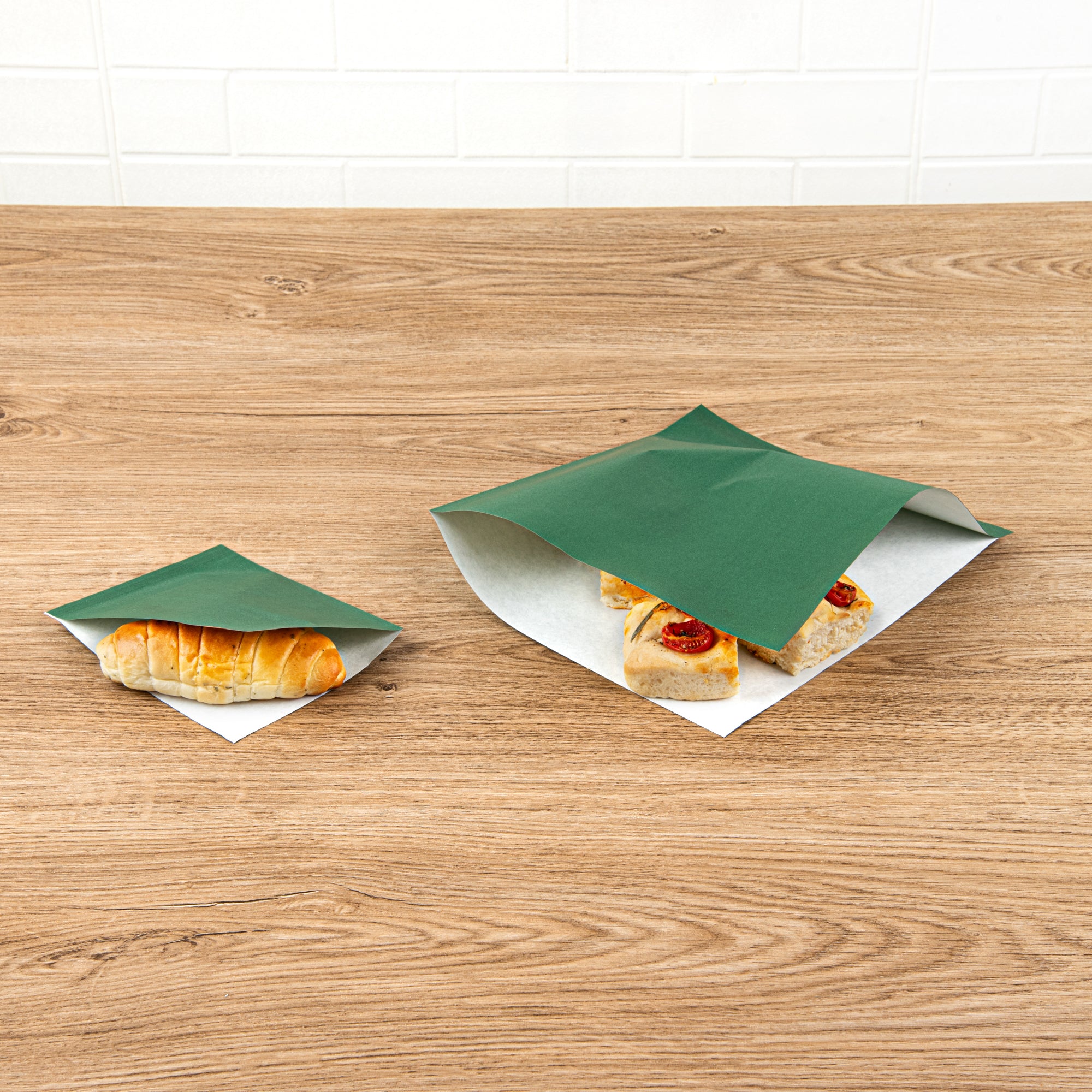 Forest Green Greaseproof Paper Bags - Large Double Open (10x9 Inches) - 100 Count Box - Ideal for Bakery, Takeout & Food Storage
