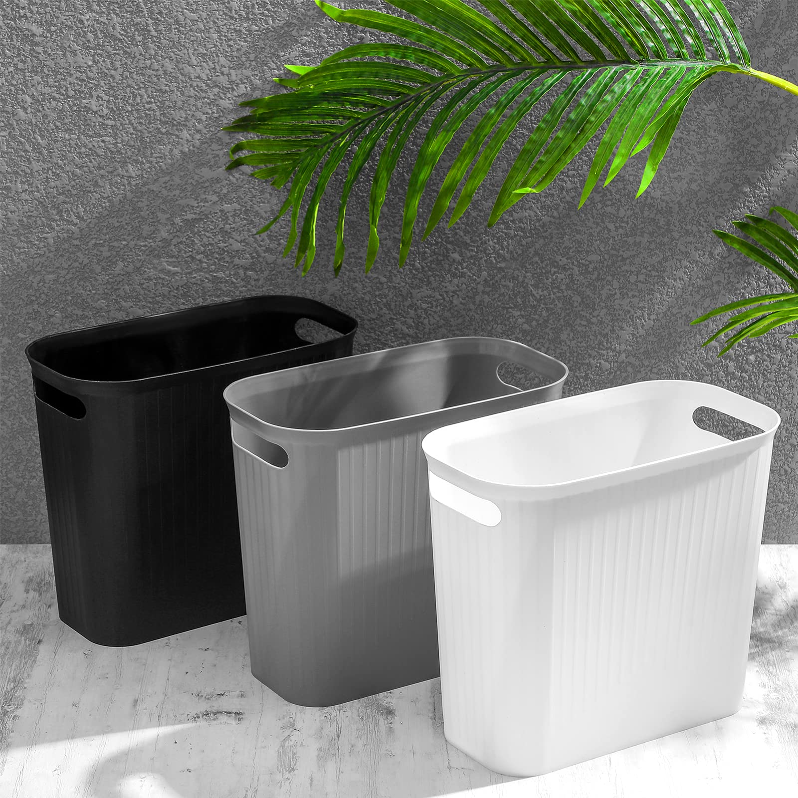 Rejomiik 3.5 Gallon Slim Plastic Trash Can with Handles - Small Waste Basket for Bathroom, Bedroom, Office, Kitchen & Dorm - Space-Saving Rectangular Garbage Bin (Gray, 1-Pack) - Perfect for Tight Spaces & Home Organization