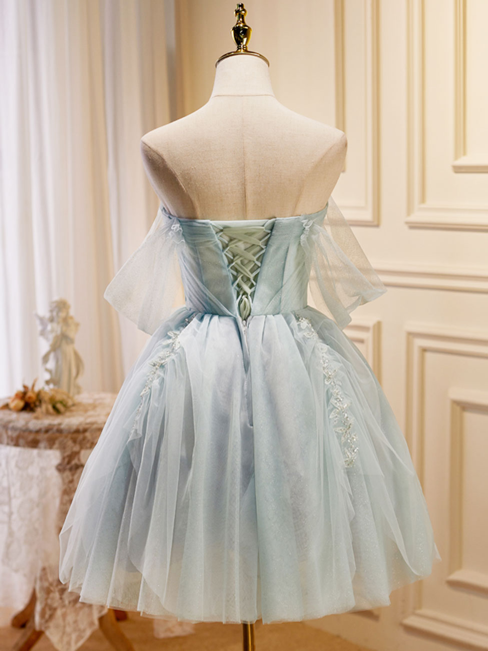 Elegant Puffy Tulle Off Shoulder Green Short Prom Dress for Homecoming, Sweet 16, Quinceañera & Formal Events - Perfect for Dances, Parties & Special Occasions