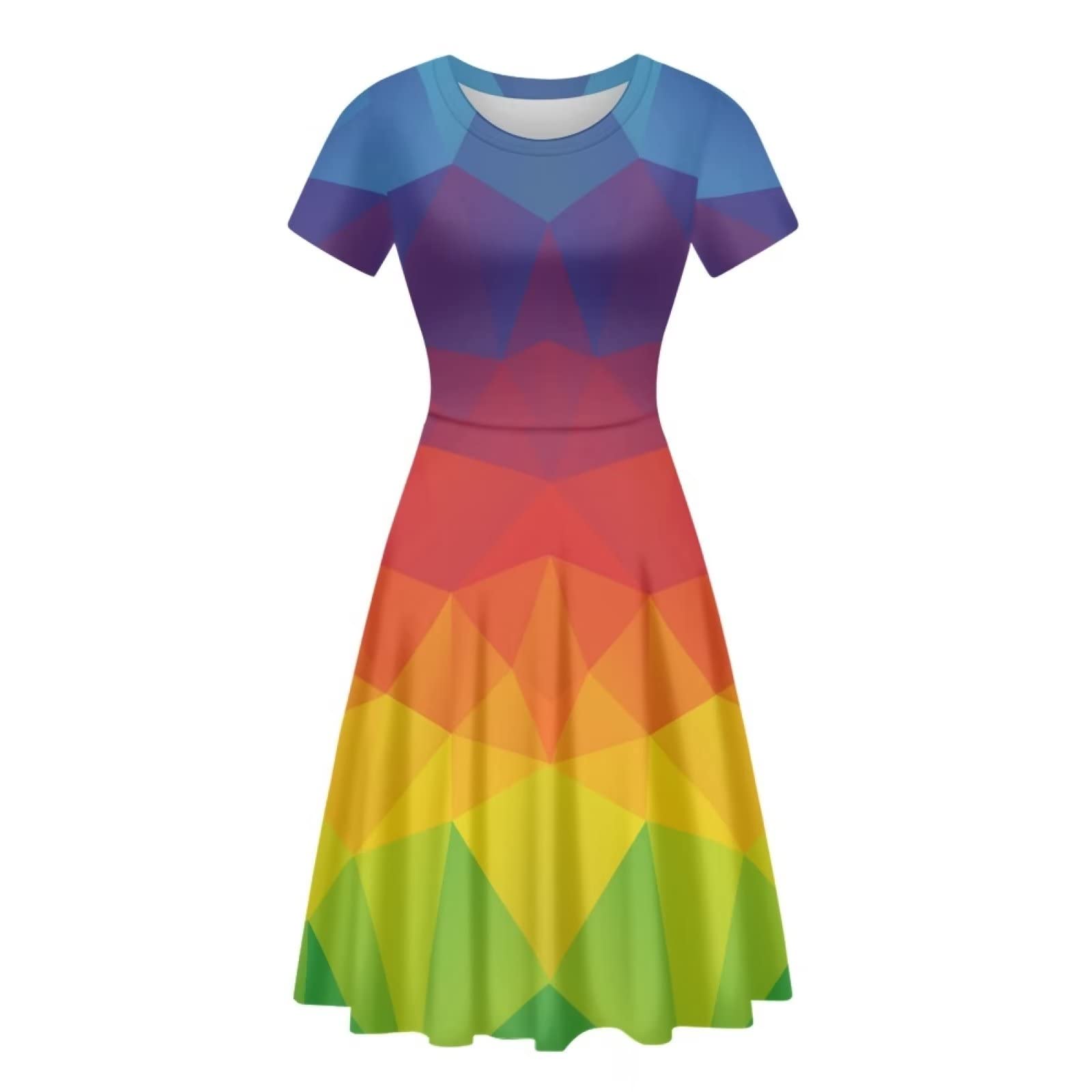 POLERO Women's Puffy Swing Elegant Party Midi Dress - Short Sleeve Round Neck A-Line Flowy Dress for Cocktail, Wedding Guest & Special Occasions