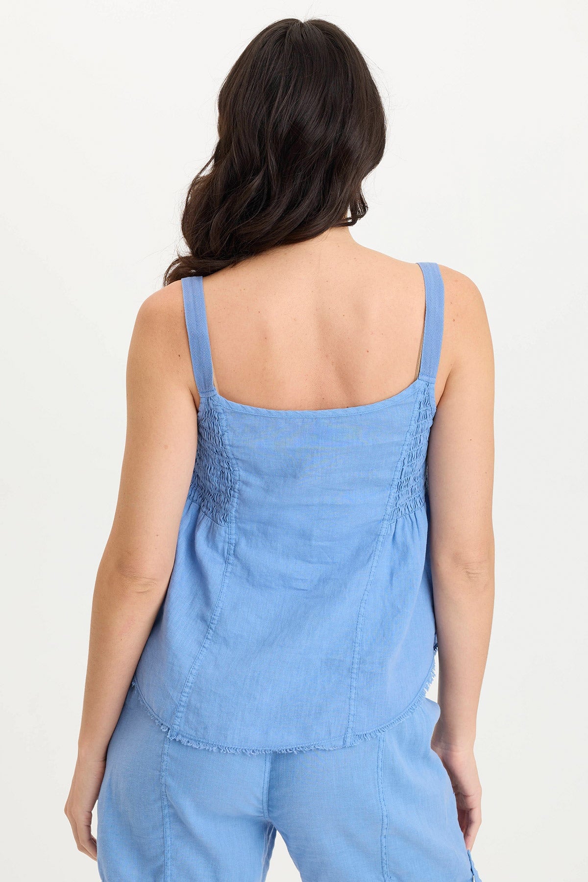 Fernley Linen Ruched Tank Top for Women - Breathable Summer Casual Blouse with Ruffle Detail - Perfect for Beach, Vacation & Everyday Wear