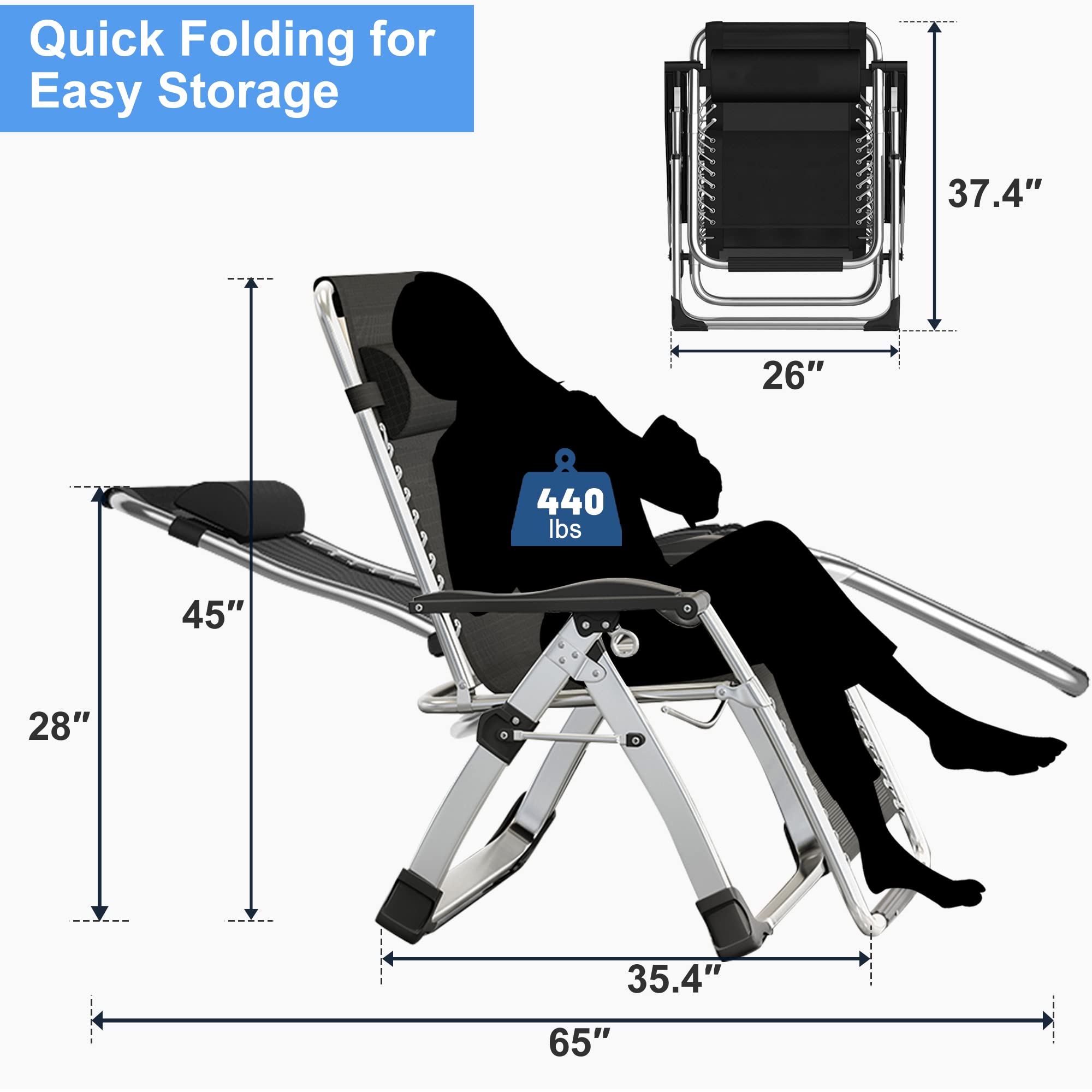 H&ZT 2 Pack Zero Gravity Reclining Chair with Removable Cushion, Adjustable Headrest & Footrest - Heavy Duty 440 lbs Capacity - Perfect for Patio, Poolside, Beach, Camping & Backyard Relaxation