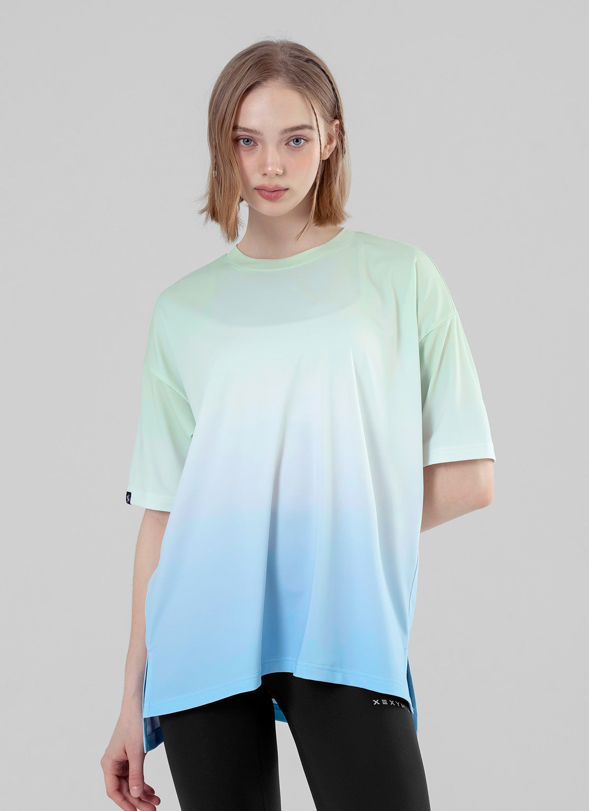 Ice Feather Gradient Oversized Short Sleeve T-Shirt for Women - Trendy Loose Fit Casual Top for Summer, Streetwear, and Layering