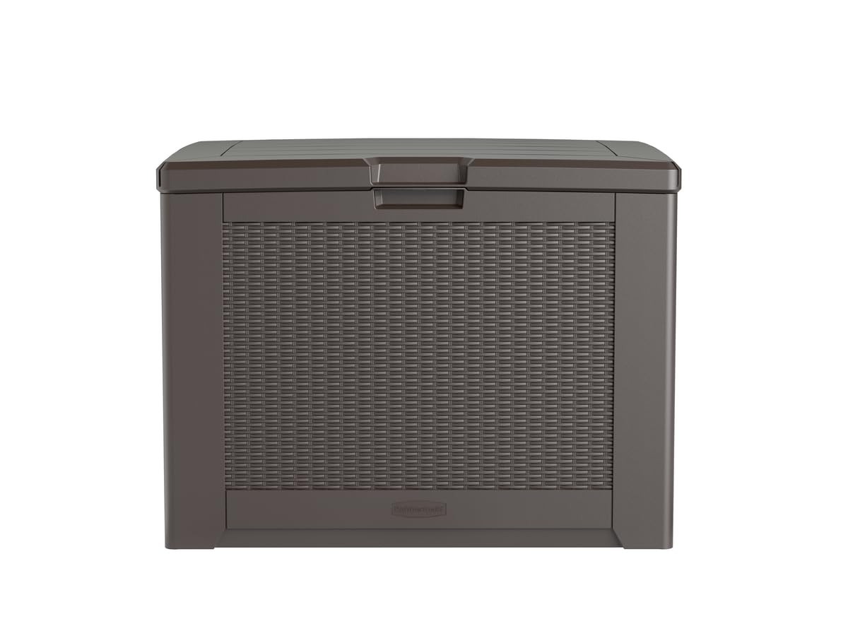 Rubbermaid 74-Gallon Medium Resin Outdoor Storage Deck Box - Weatherproof Brown Deck Organizer for Pool Toys, Garden Tools, Patio Cushions & Backyard Accessories | Perfect for Poolside, Patio & Garage Storage
