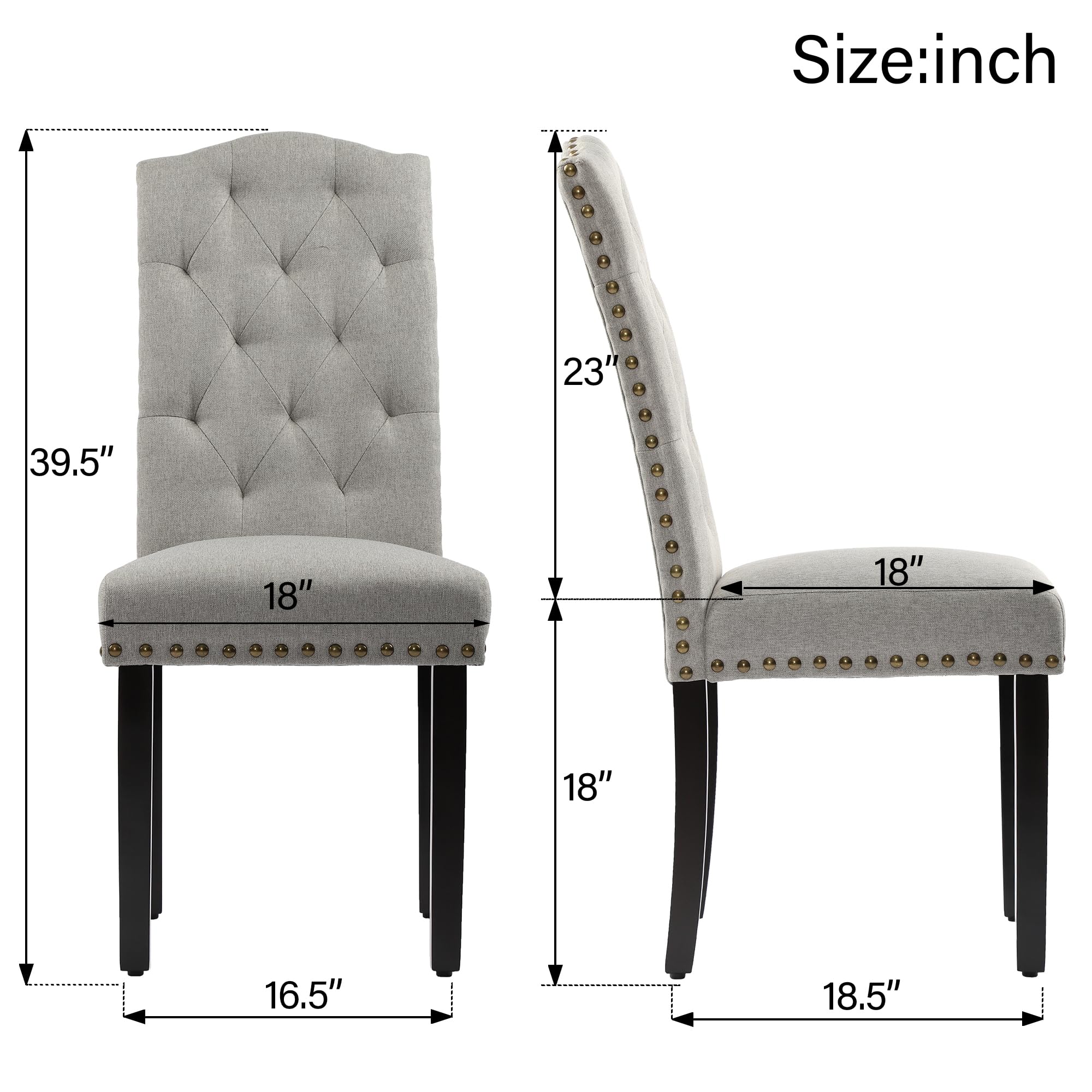 4-Piece DAGONHIL Upholstered Dining Chair Set - Armless Kitchen Chairs with Solid Black Wood Legs for Home, Kitchen & Living Room (Gray) - Perfect for Family Dinners, Entertaining Guests & Small Space Dining