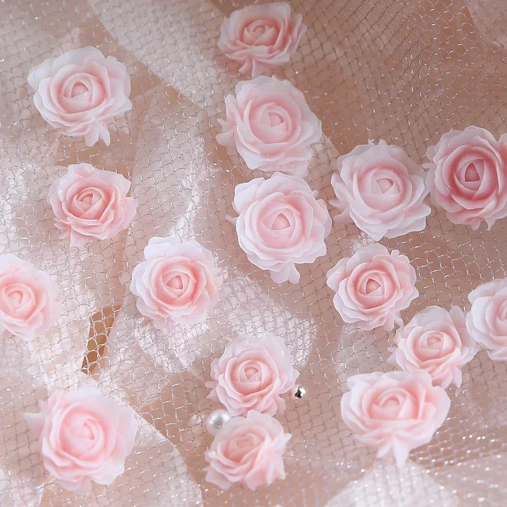 100PCS 3D Flower Nail Charms - Red Pink Purple Green Resin Acrylic Rose Nail Art Decorations for DIY Manicure | Spring & Mother's Day Nail Design for Women & Girls | Perfect for Parties, Weddings, and Special Occasions