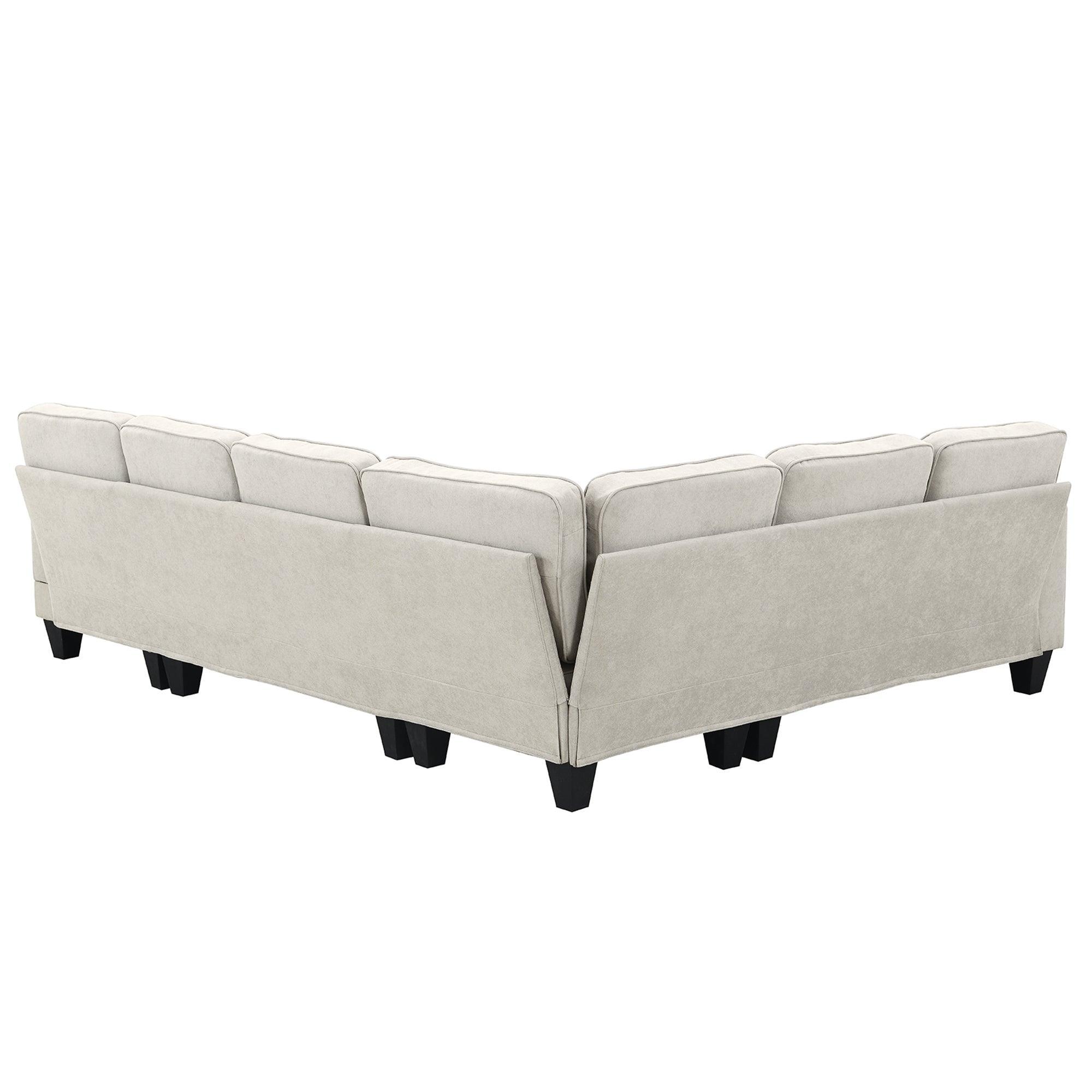 Modern U-Shaped 7-Seater Fabric Sectional Sofa - 108