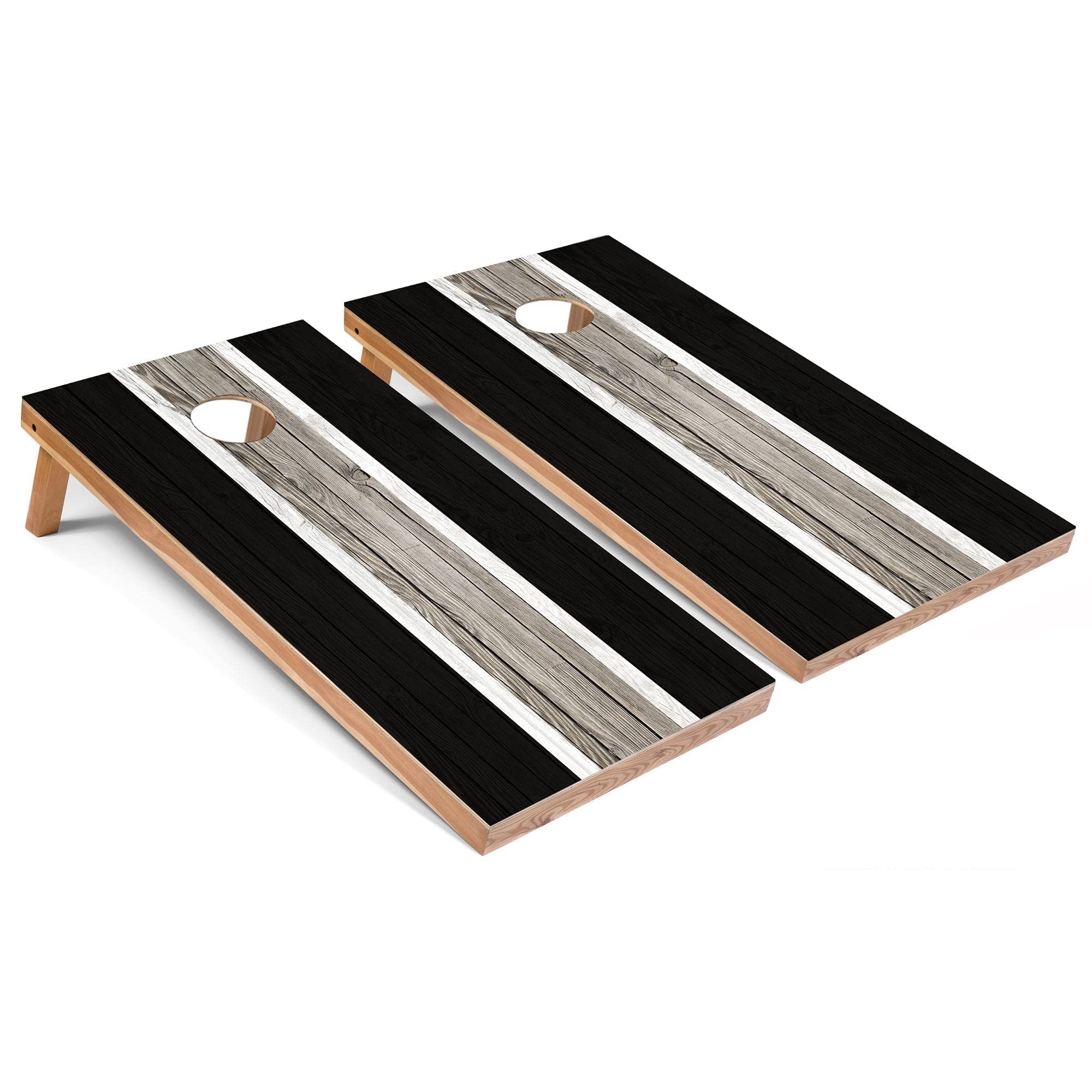Premium Black Striped Cornhole Set - Regulation Size 2'x4' Portable Bean Bag Toss Game with 8 Bags & Carrying Case - Perfect for Backyard, Tailgating, and Outdoor Parties