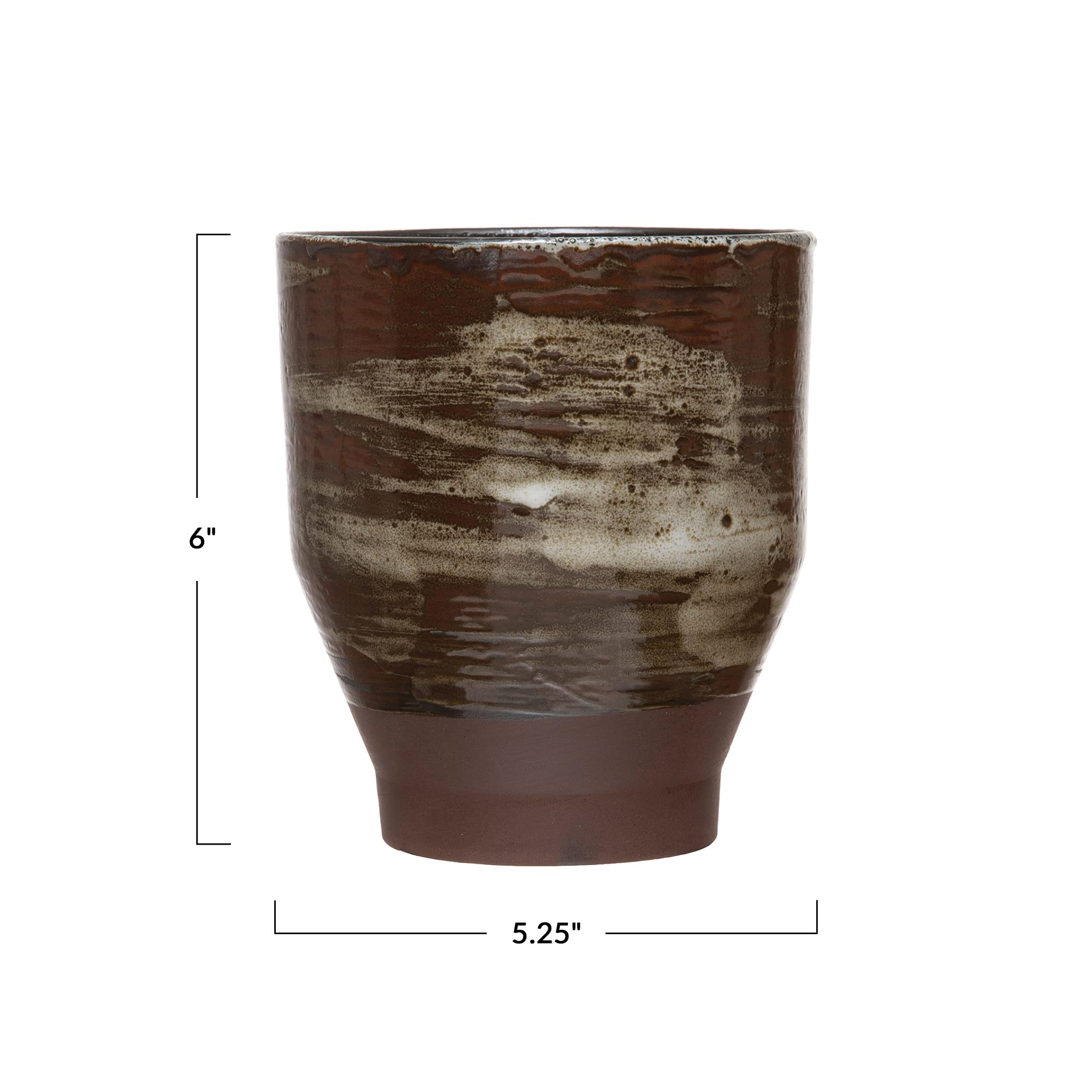 Distressed Brown Stoneware Planter Pot with Reactive Glaze Finish - Creative Co-Op Handmade Ceramic Flower Pot for Indoor Plants, Succulents & Home Decor