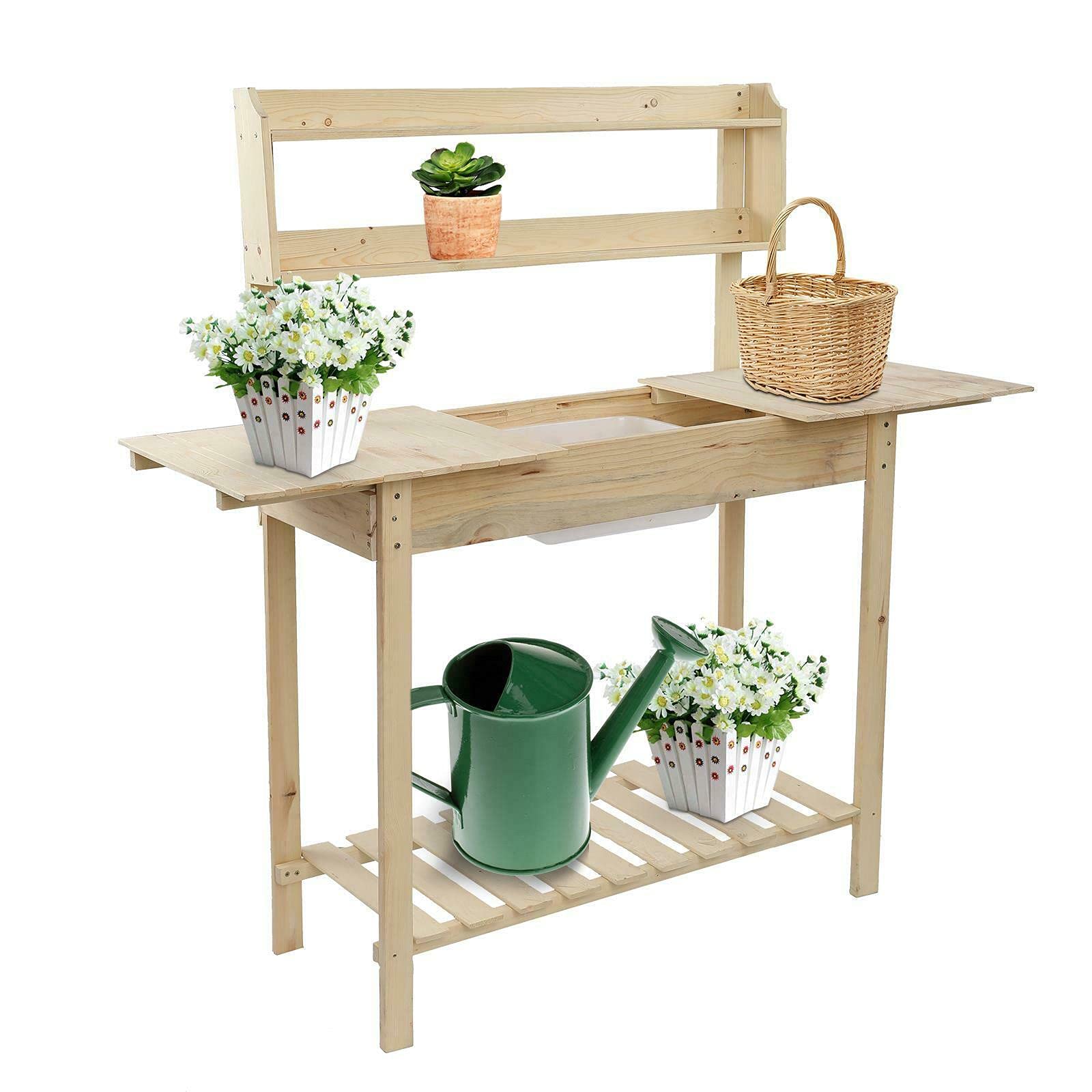 **Heavy Duty Garden Potting Bench with Sliding Tabletop & Removable Sink - Outdoor Patio Furniture for Gardening, Planting, and Potting - Perfect for Small Porch, Deck, or Backyard Workspace**    *(Use Case: Ideal for organizing gardening tools, potting plants, and outdoor DIY projects in your backyard, patio, or balcony.)*