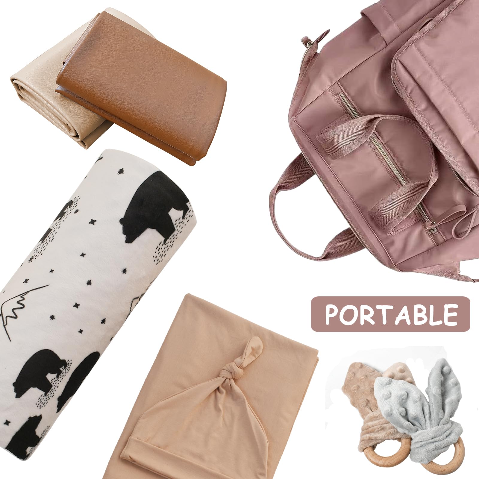 Owlowla Portable Baby Diaper Changing Pad - Waterproof Travel Changing Mat with Liner for Newborns & Toddlers (Beige & Brown) | Ideal for Nursery, Travel, and On-the-Go Diaper Changes