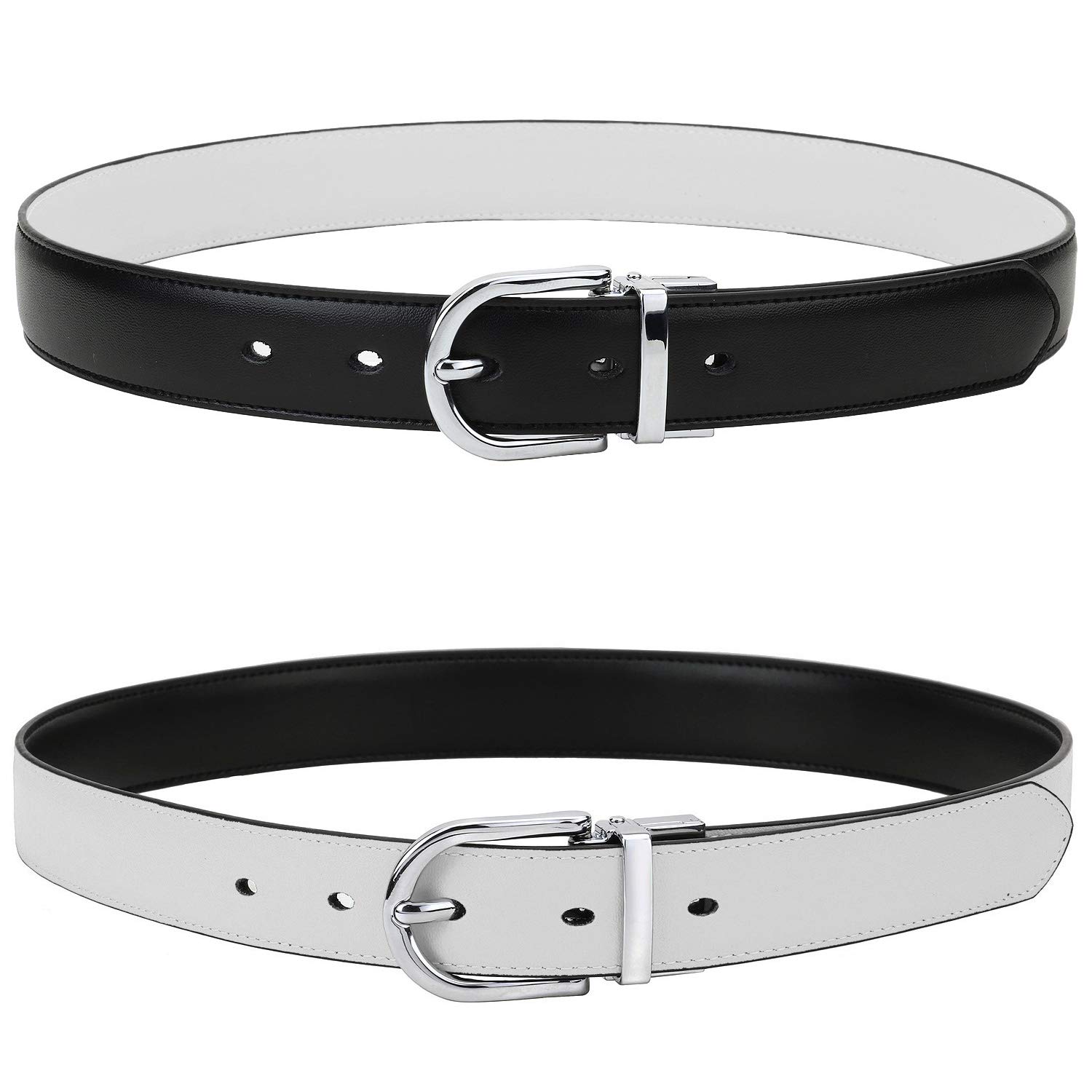 Falari Reversible Genuine Leather Belt for Women & Kids - 2 Colors in 1 Belt with Single Prong Buckle | Perfect for Casual Outfits, Office Wear & Daily Fashion Accessories