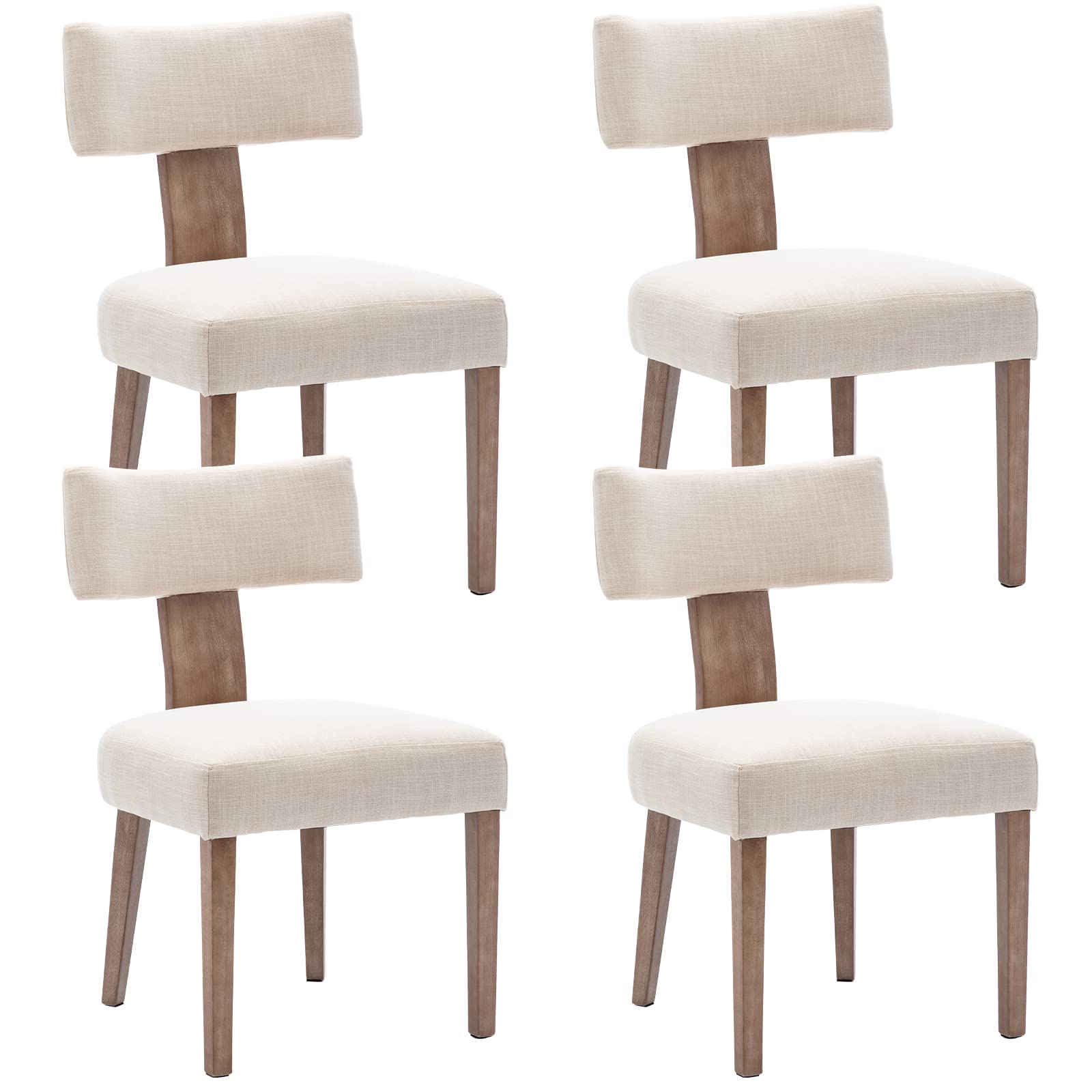 Modern Dining Chairs Set of 4 - Upholstered Side Chairs with Wood Legs & Linen Fabric - Curved Wingback Design for Living Room, Dining Room & Kitchen - Beige Home Decor - Perfect for Family Gatherings & Dinner Parties