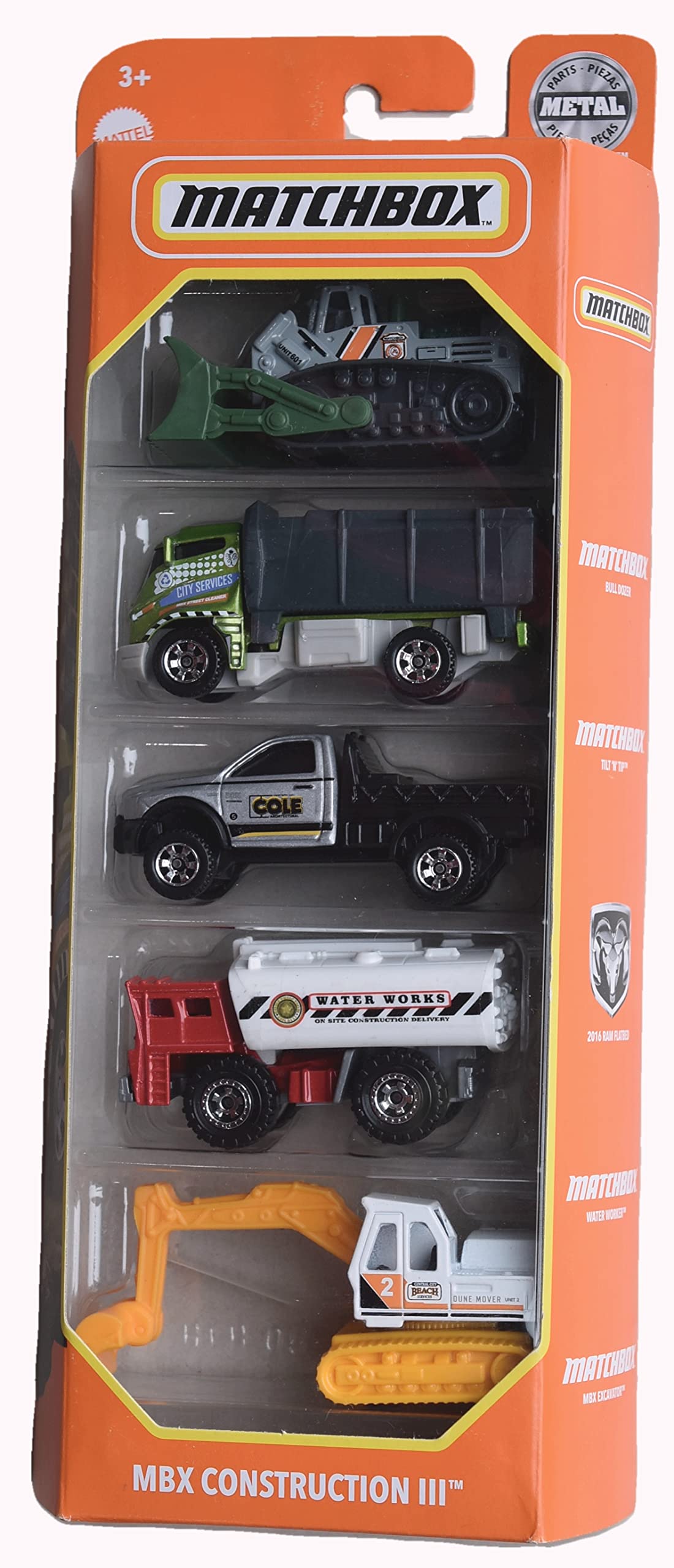 Hot Wheels Matchbox MBX Construction III - 5 Pack Die-Cast Toy Cars for Kids | Durable Construction Vehicle Playset for Collectors & Playtime | Perfect for Birthday Gifts & Pretend Play Scenes