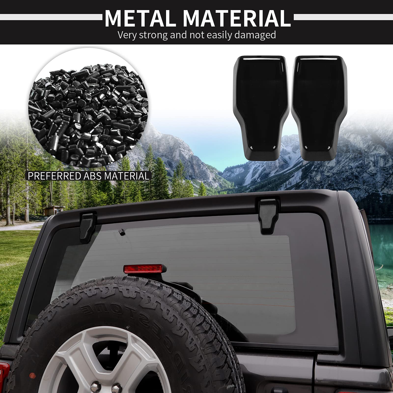 Voodonala Rear Window Hinge Covers for Jeep Wrangler JL & JLU (2018-2024) - Black Tailgate Door Hinge Protectors (2-Piece Set) | Durable Exterior Accessories for Off-Road & Daily Driving Protection