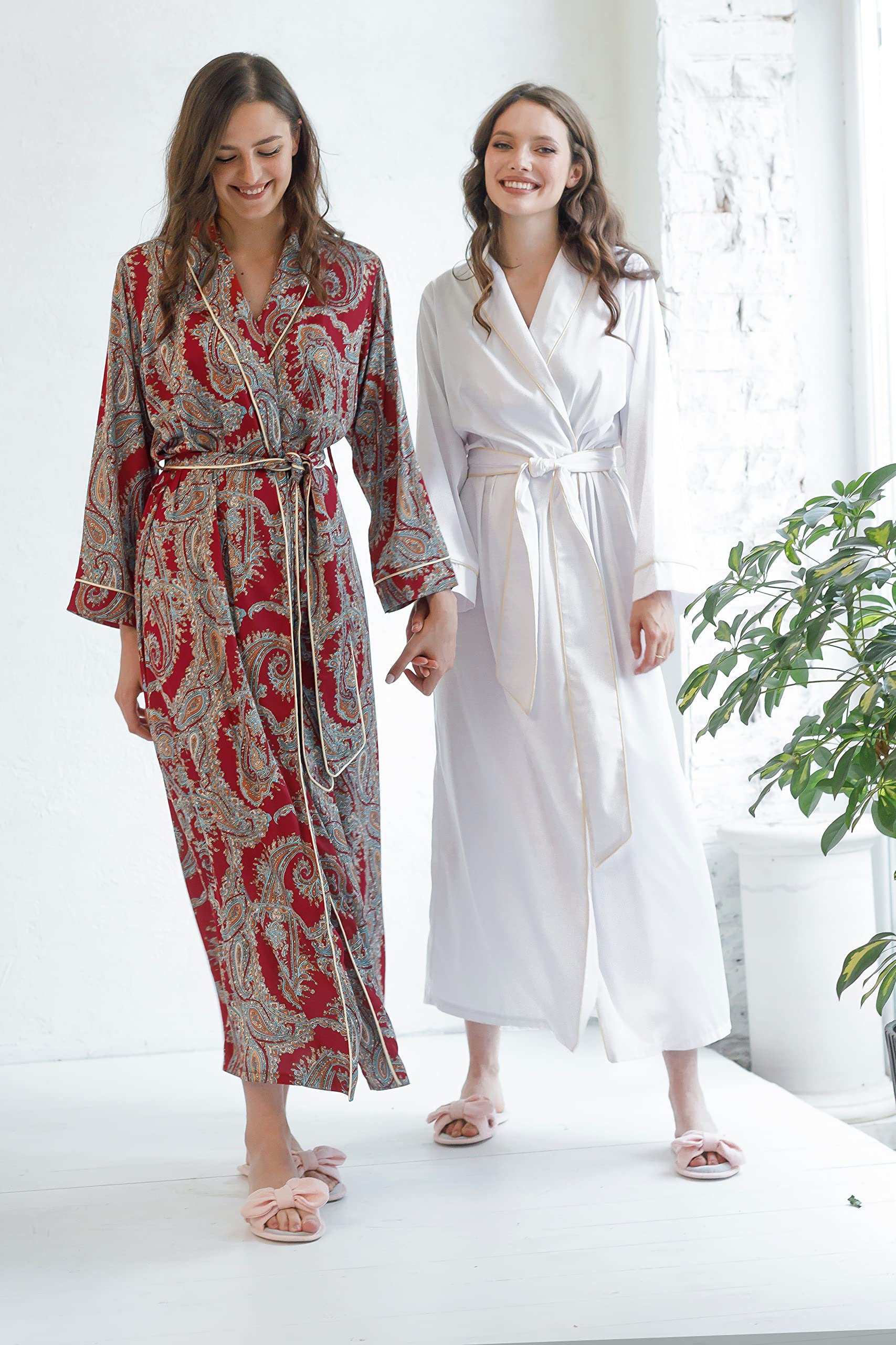 Luxury Long Silk Robes for Women - Plus Size Satin Kimono Robe with Belt, Elegant Sleepwear & Loungewear for Spa, Bridal Shower, and Home Relaxation