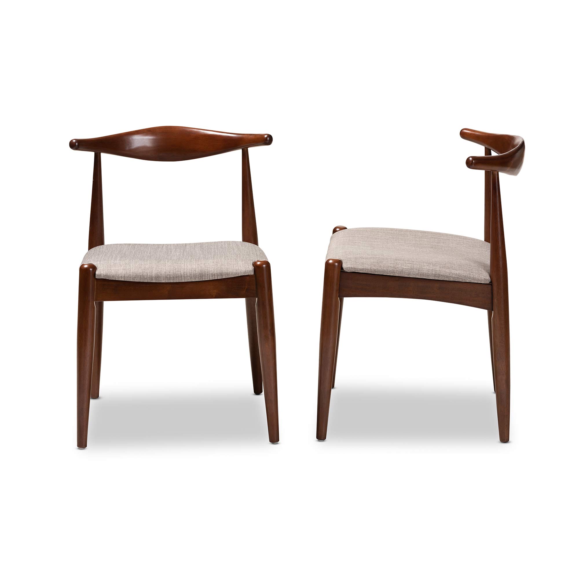 Baxton Studio Modern Dining Chairs Set of 2 - Light Gray Fabric with Walnut Wood Legs - Comfortable Kitchen & Dining Room Chairs for Home & Restaurant Use