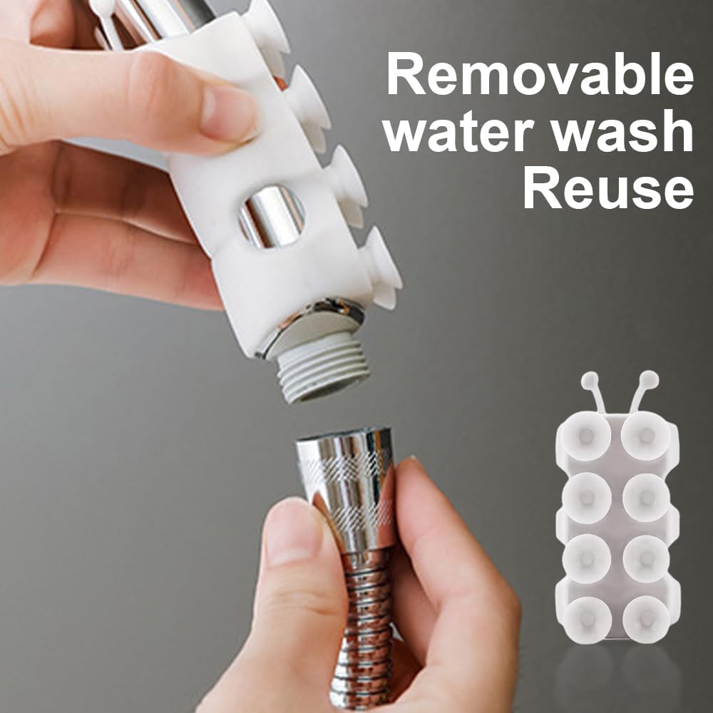 Upgraded Universal Silicone Shower Head Holder - Strong Suction Cup & Adhesive Wall Mount, No Drilling Required - Relocatable Bathroom Organizer for Handheld Showerheads (White, 1PC) - Perfect for Small Bathrooms, Apartments & RVs