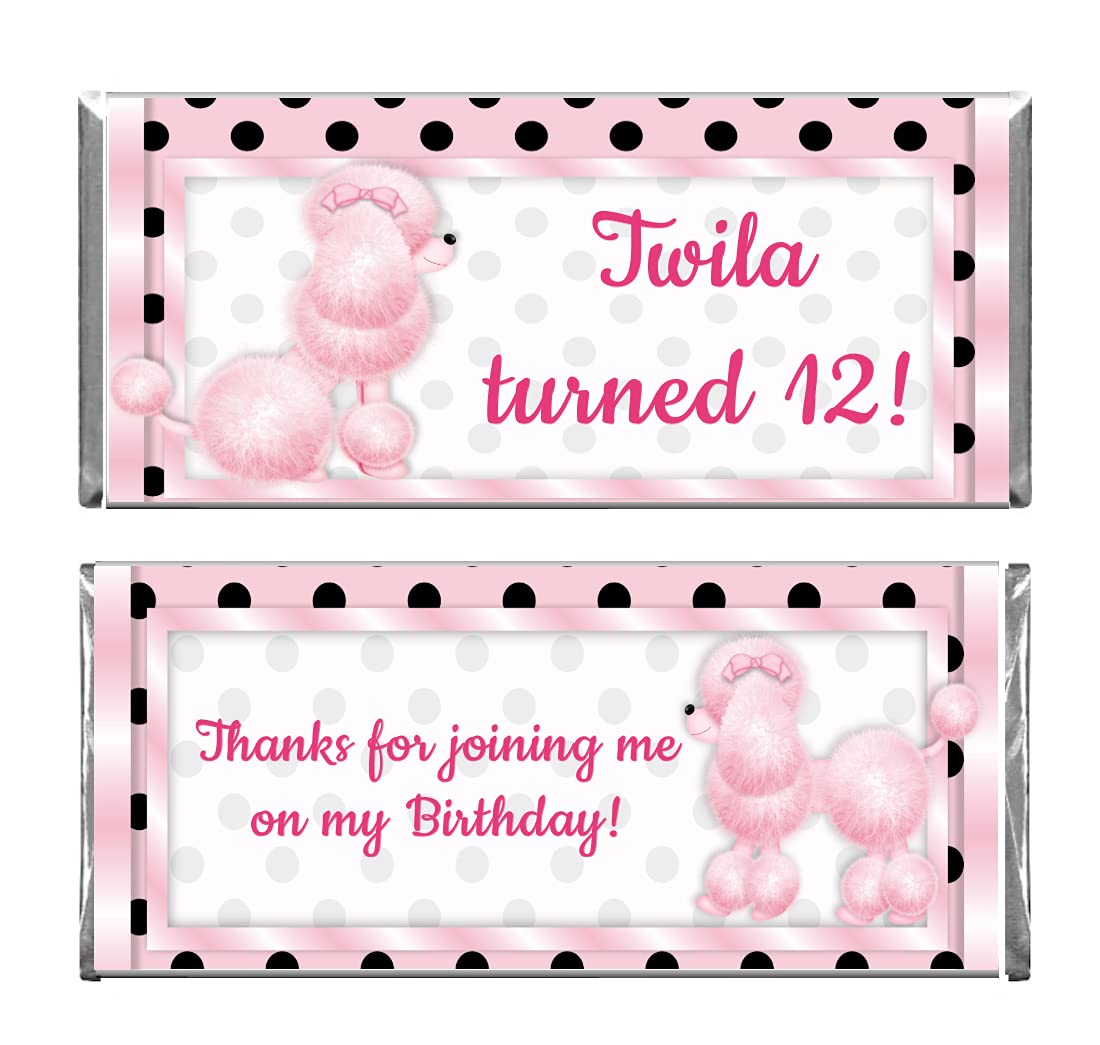 Personalized Pink French Poodle Birthday Party Chocolate Candy Bar Wrappers & Foils - 100 Pack (Candy Not Included) | Perfect for Dog-Themed Parties, Baby Showers & Special Celebrations
