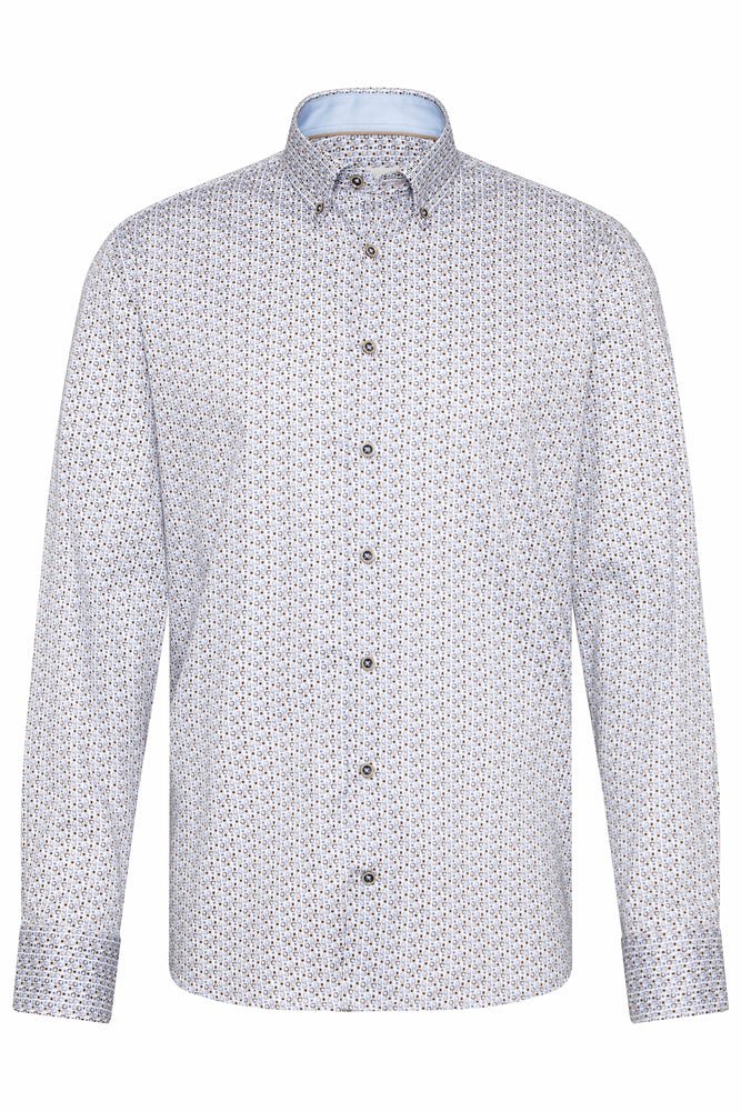 BUGATTI Men's Printed Twill Cotton Shirt - Premium Casual Button Down Shirt in Brown & Grey | Business Casual, Office Wear & Weekend Outfits