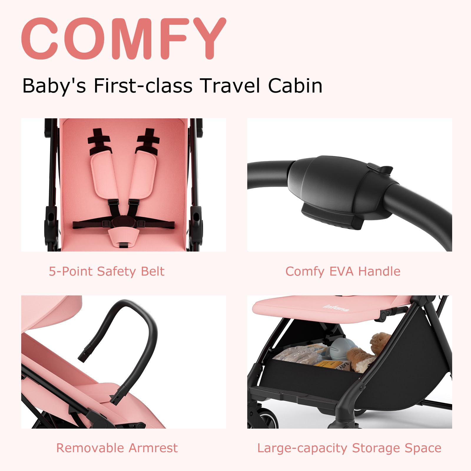 INFANS Lightweight Baby Stroller for Travel - Ultra Compact Fold, Airplane Approved, One-Hand Gravity Fold with Near Flat Recline | Perfect for Infants 0-36 Months | Ideal for Air Travel, Shopping, and Daily Walks