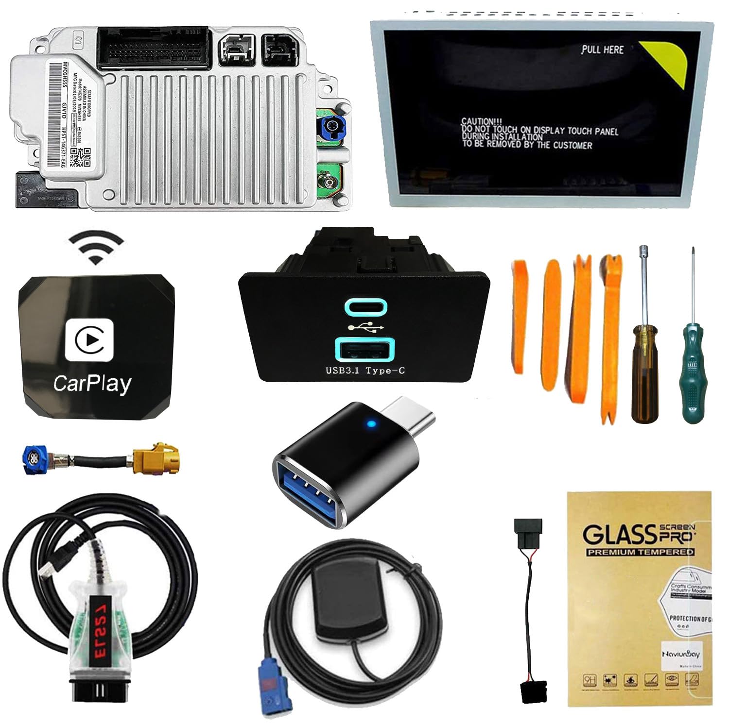 SYNC 2 to 3 Upgrade Kit for Ford C-Max 2015 - 8-Inch Touchscreen with Apple CarPlay, DIY Wallpaper, Video Playback & Latest NA220 GPS Navigation Maps | MyFord Touch APIM Module & USB Interface | Perfect for Road Trips & Daily Commuting