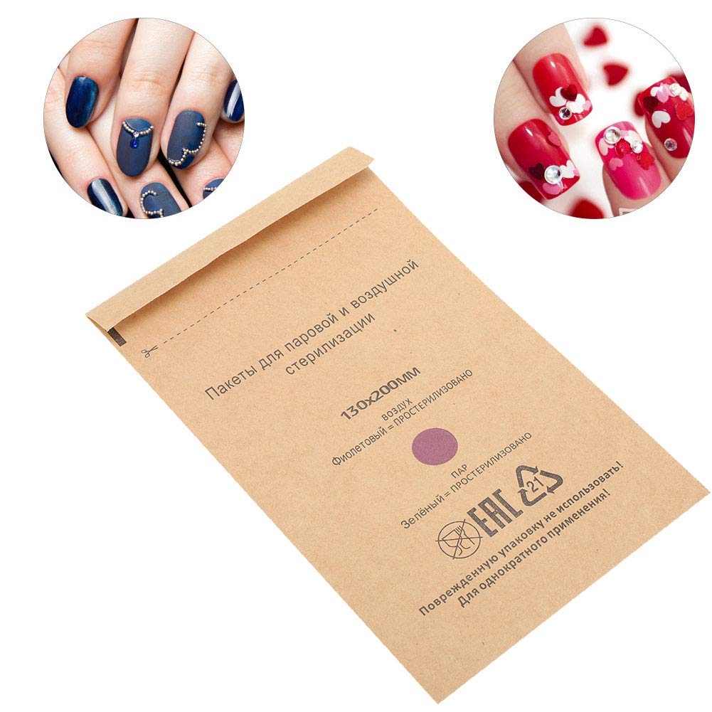 100Pcs Disposable Sterilization Bags for Nail Tools & Cosmetics - 130x200mm Autoclave/Microwave Safe Pouch - Medical Grade Sterilizer Pouches for Salon, Tattoo & Beauty Equipment Disinfection