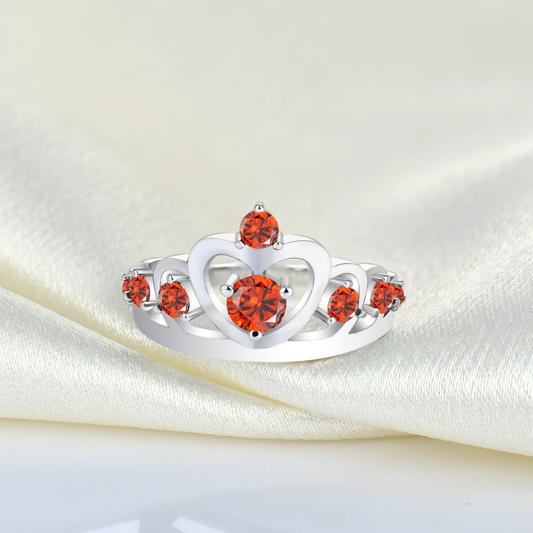 YL 925 Sterling Silver Heart Crown Engagement Rings for Women - Queen Birthstone Jewelry for Anniversary, Wedding & Proposal Gifts