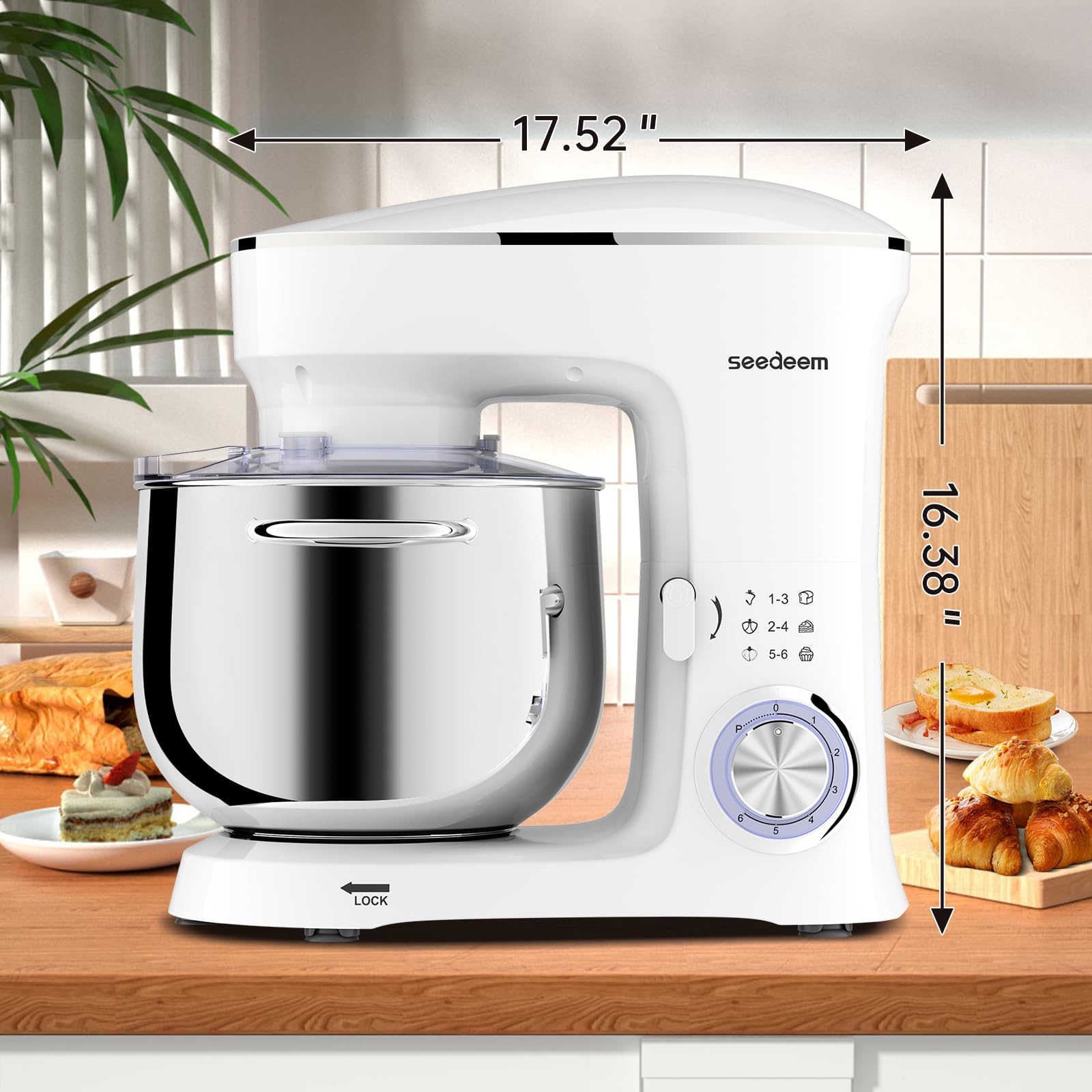 SEEDEEM 8.5 Qt Stand Mixer, 660W Powerful Electric Kitchen Mixer with 6+ Speeds, Tilt-Head Design & Dishwasher-Safe Attachments (Dough Hook, Wire Whip, Beater) - Perfect for Baking Bread, Cookies, Cakes & More - White