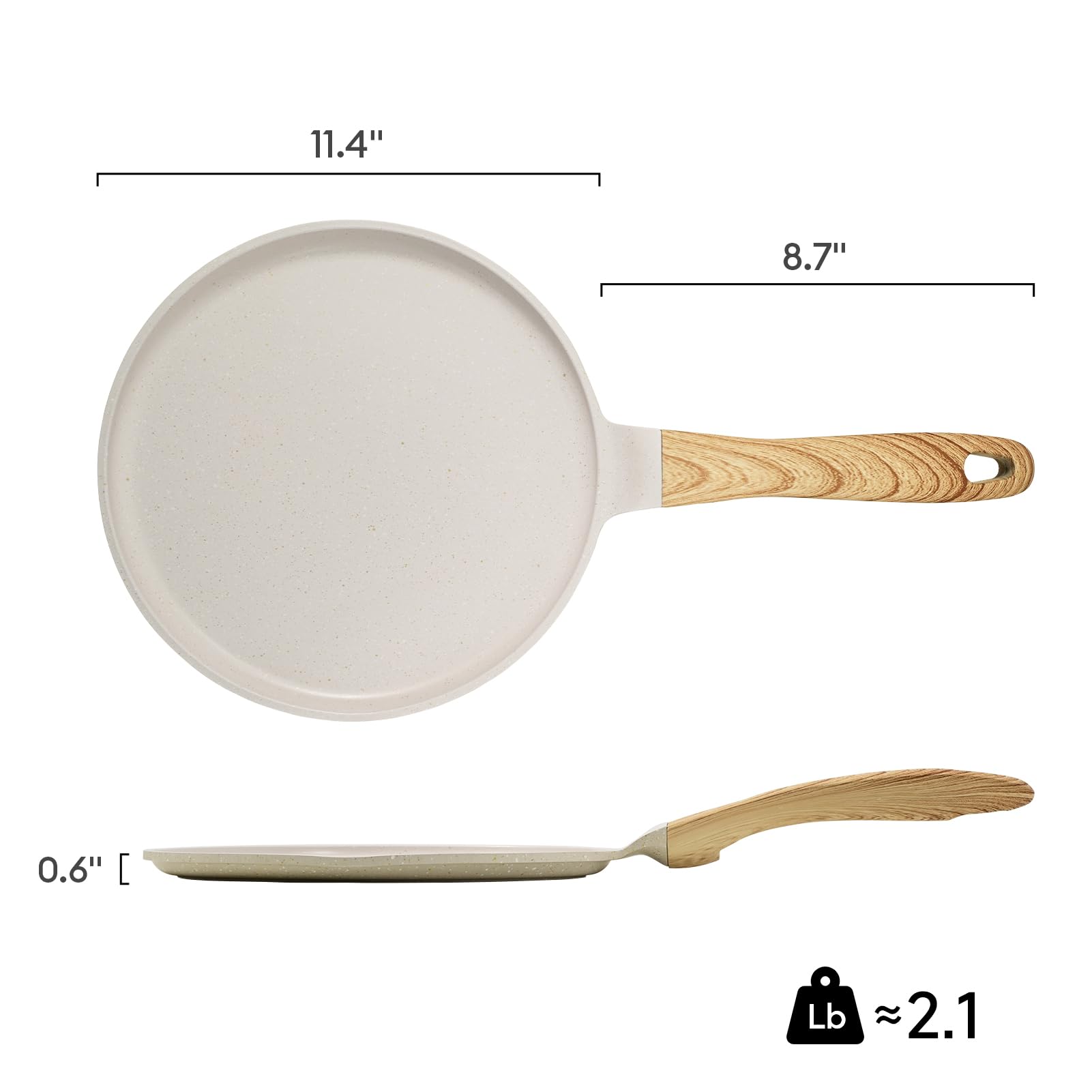 JEETEE 11-Inch Nonstick Crepe Pan - Granite Coating Griddle for Tortillas, Pancakes & Dosas - PFOA-Free, Induction Compatible Stovetop Cookware (Beige) | Perfect for Breakfast, Mexican Cuisine & Indian Cooking