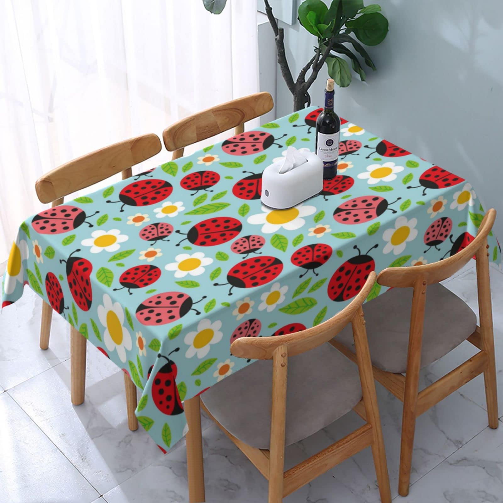 Premium 54x72 Inch Waterproof & Wrinkle-Resistant Tablecloth - Ladybugs & Flowers Design for Kitchen, Dining Room, Parties, Weddings & Thanksgiving Decor | Perfect for Indoor & Outdoor Events