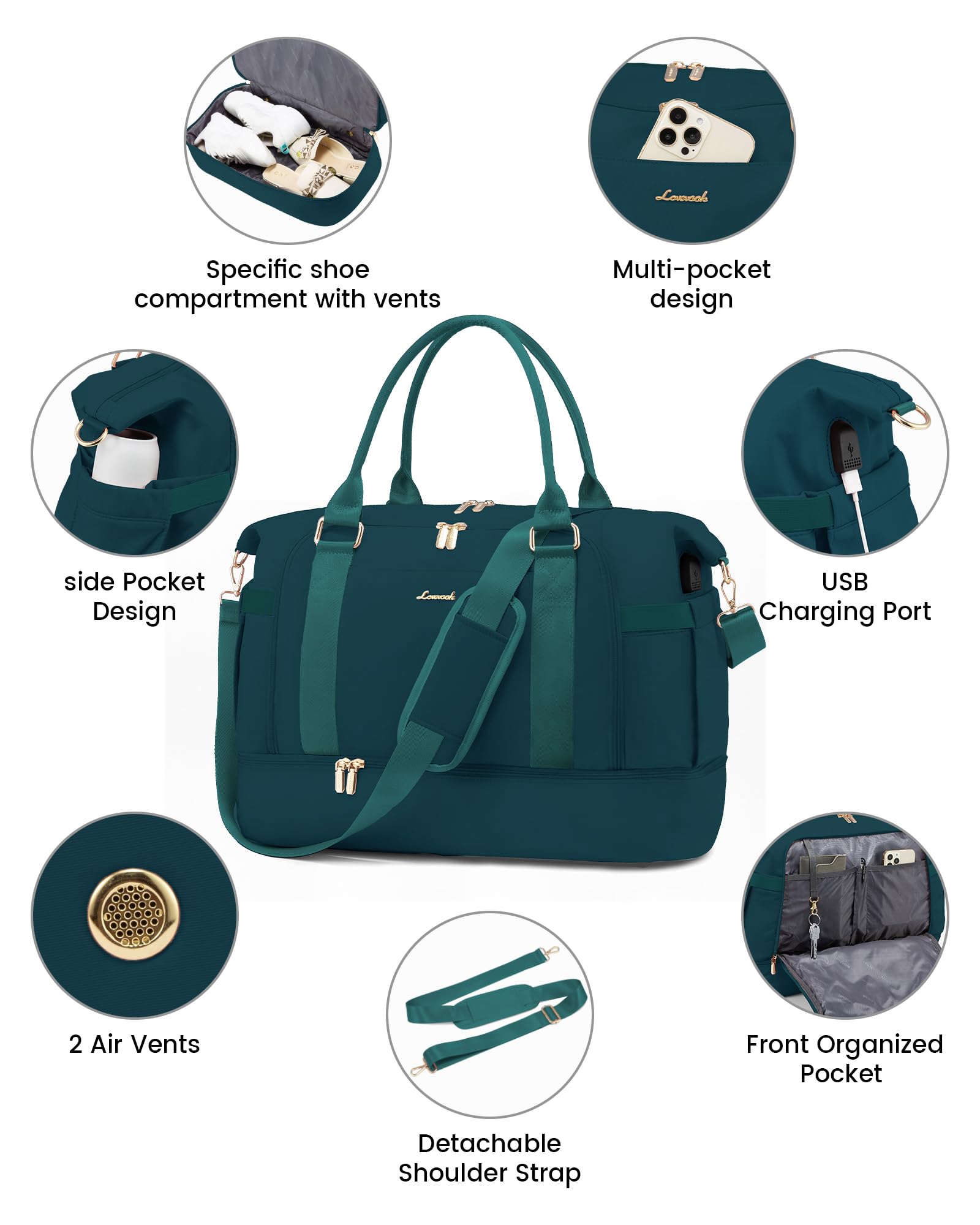 LOVEVOOK Women's Gym Bag with USB Charging Port - Travel Duffel Bag, Weekender Overnight Bag with Shoe Compartment & Toiletry Bag - Perfect for Workout, Travel, Hospital Labor Delivery & Daily Use