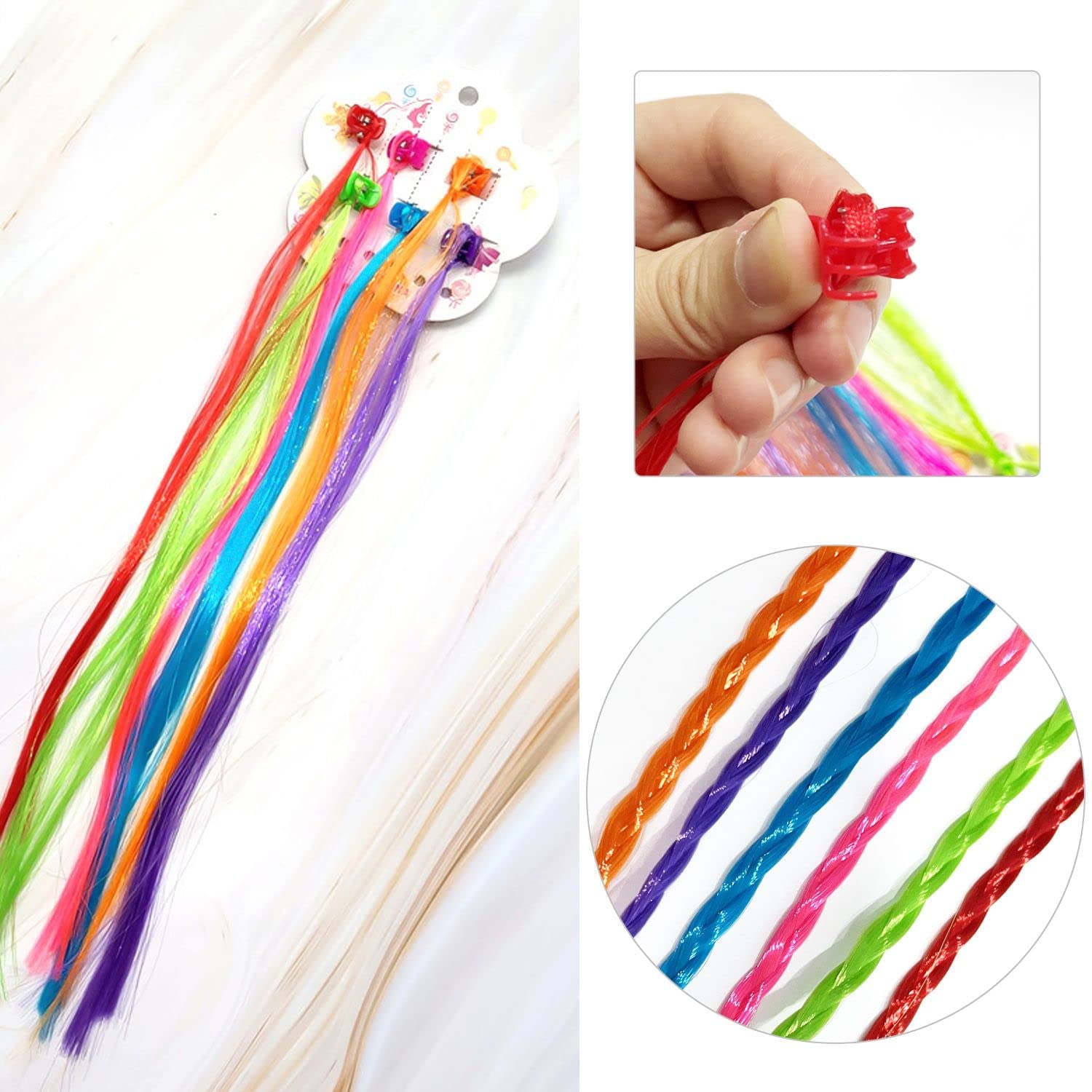 Colorful Kids Hair Clips & Braids - 12PC Hair Extensions for Girls, Party & School Styles