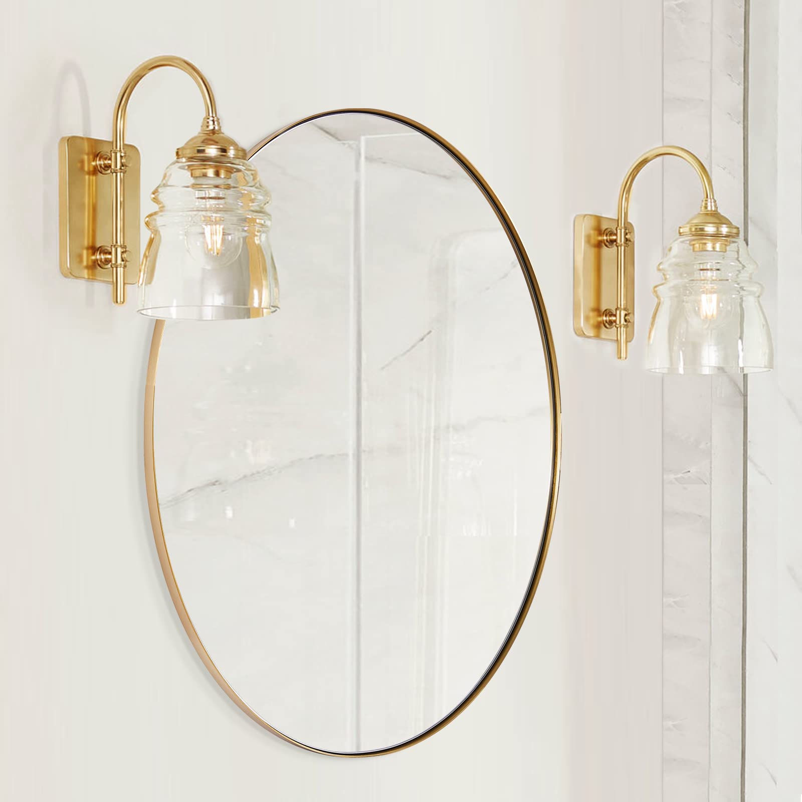 ANDY STAR 24x36 Inch Gold Oval Mirror - Brushed Stainless Steel Frame, Horizontal or Vertical Wall Mount for Bathroom, Vanity & Living Room Decor | Elegant Home & Office Mirror