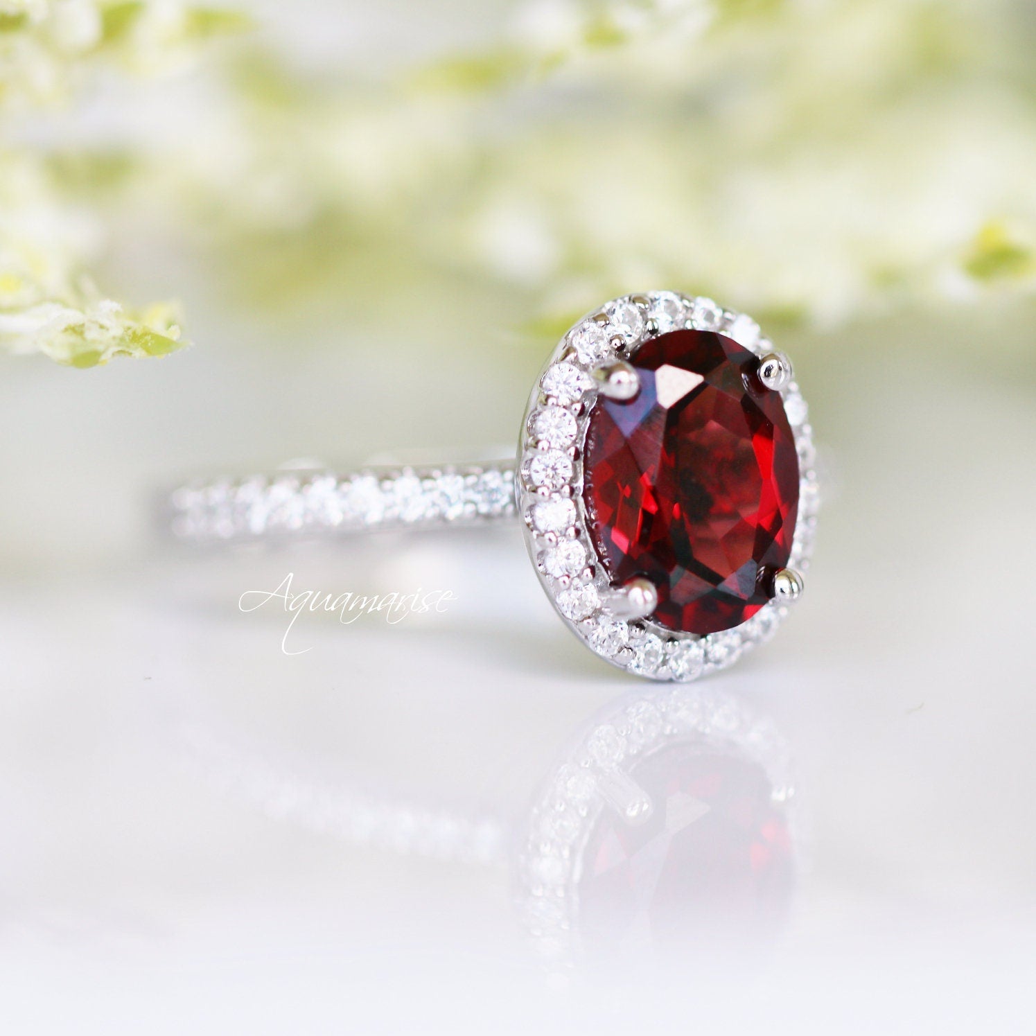 Natural Garnet Ring for Women - Sterling Silver 925, Elegant Birthstone Jewelry Gift for Anniversary, Valentine's Day & Special Occasions