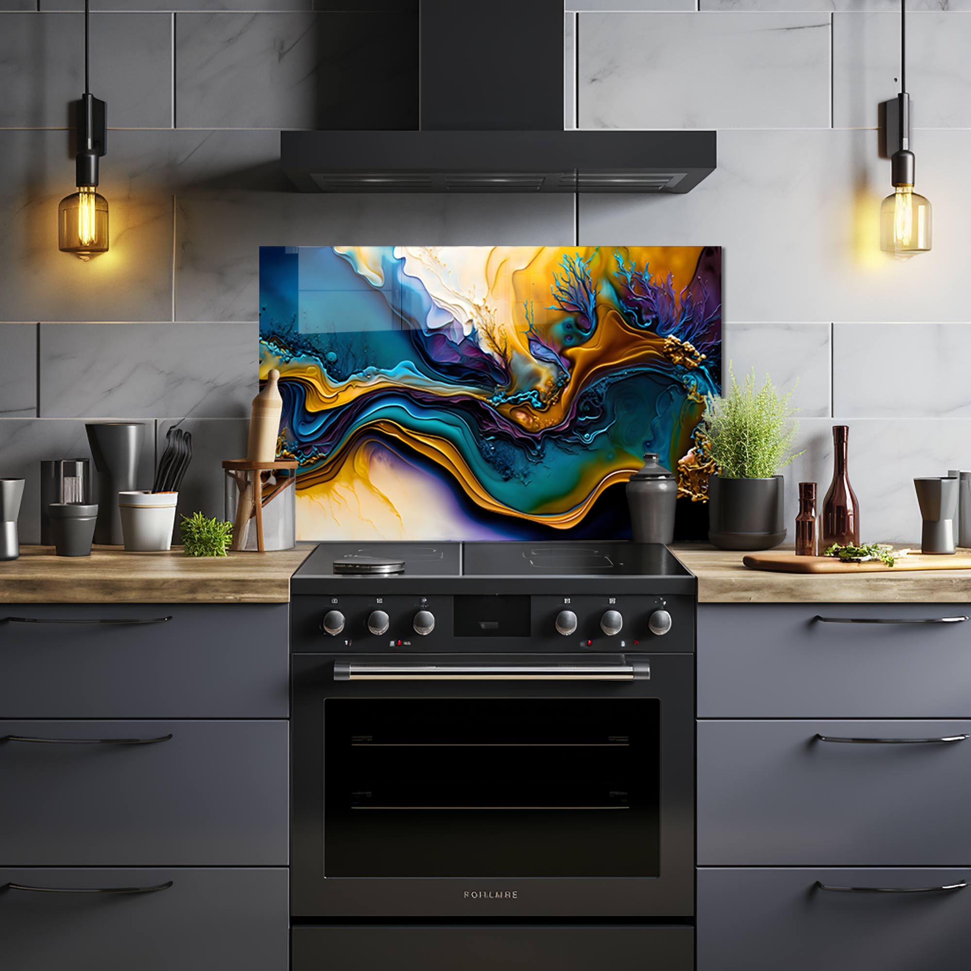 Abstract Brushes II Glass Splashback - Modern Kitchen Backsplash & Bathroom Wall Panel - Perfect for Home Decor & Interior Design