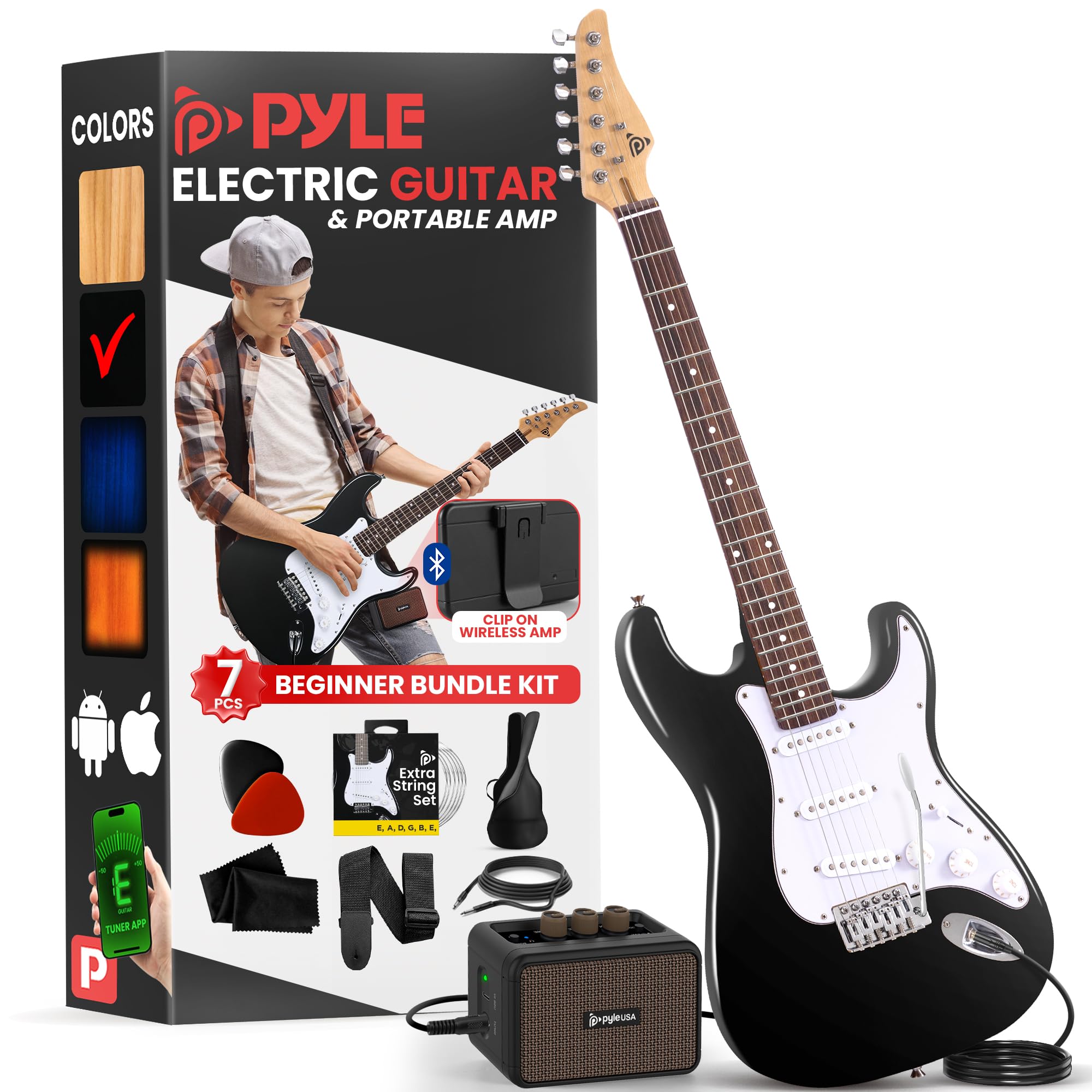 **Pyle Full Size Electric Guitar Kit with 5W Amp, Gig Bag, Picks, Strings & Strap – ST-Style Beginner Guitar Bundle, 22 Frets, Paulownia Wood Body, Black – Perfect for Beginners, Practice & Live Performances**