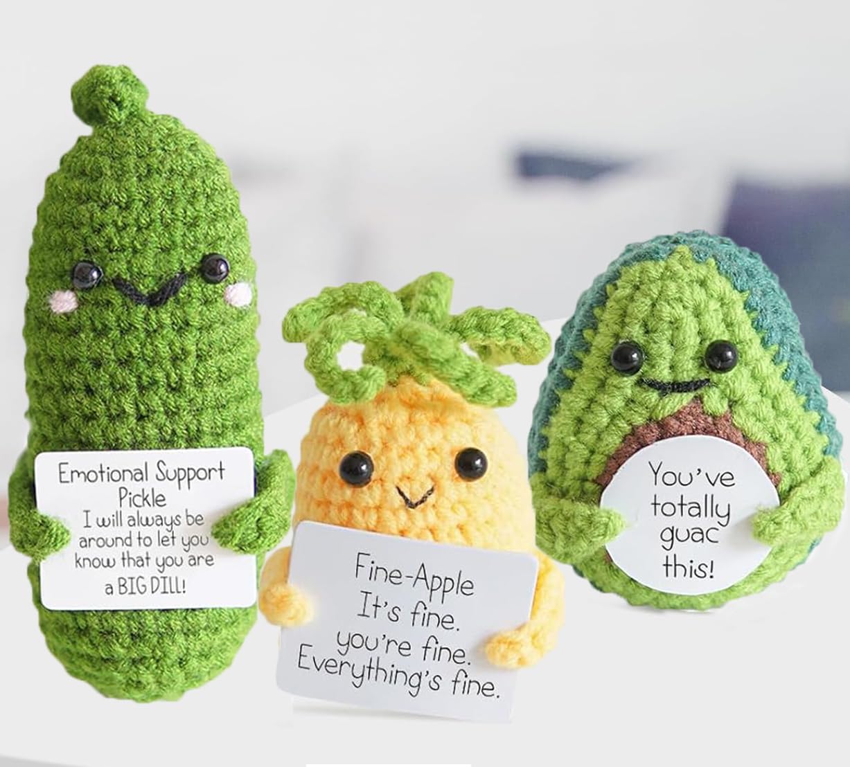 3PCS Handmade Crochet Cucumber Doll - Stress Relief Gift for Office & Home Decor