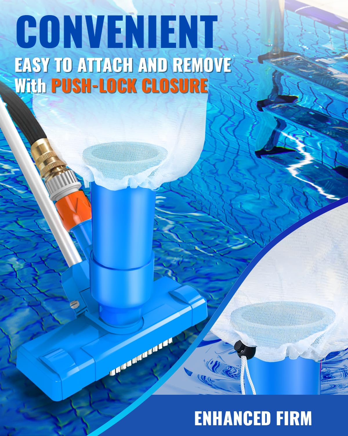 Portable Above Ground Pool Vacuum Cleaner with 3 Scrub Brushes, Mesh Bag & 47