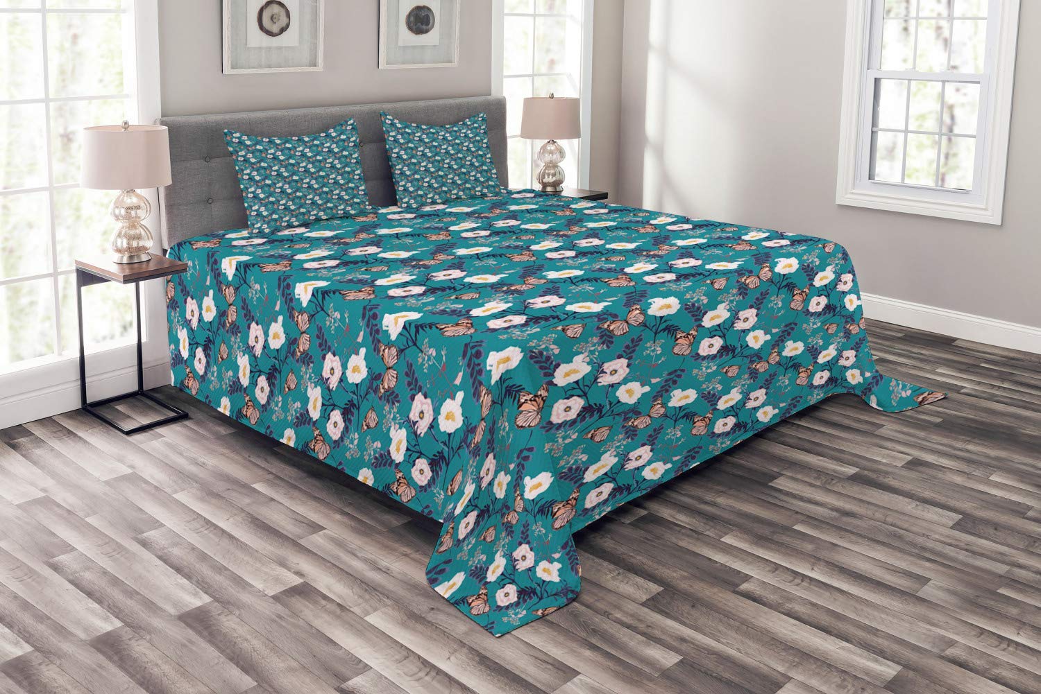 3 Piece King Size Comforter Set - All Season Floral Duvet Cover with Vibrant Butterflies & Petals Pattern | Machine Washable Bedding | Perfect for Master Bedroom, Guest Room & Dorm Decor