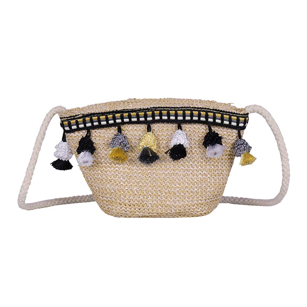 FENICAL Fashion Straw Crossbody Bag with Tassels - Handmade Woven Beach Shoulder Purse for Women (Black) | Perfect for Summer Vacation, Pool Party & Boho Outfit Accessory