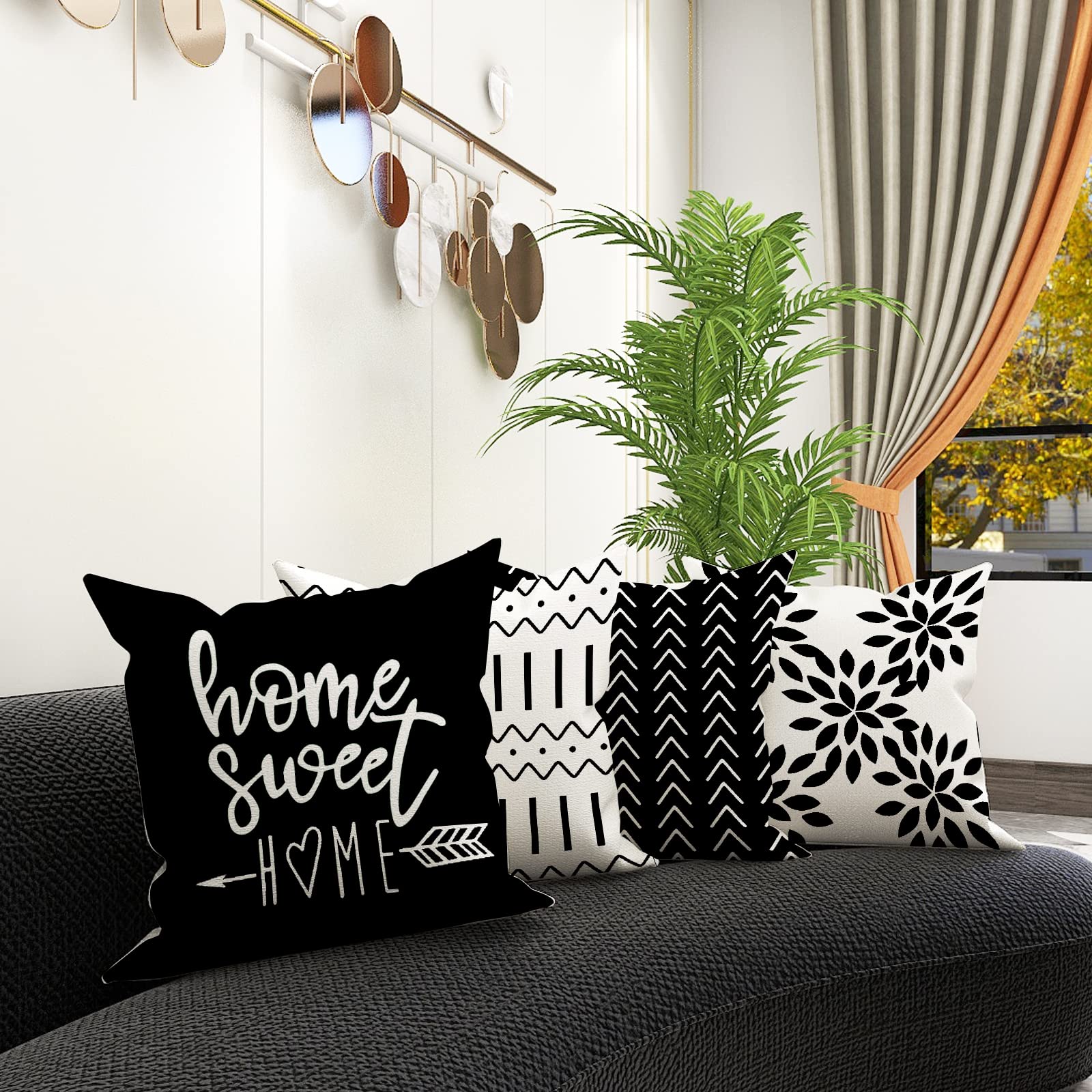 YCOLL 20x20 Inch Pillow Covers Set of 4 - Modern Decorative Linen Fabric Sofa Throw Pillow Cases for Couch, Bed, Outdoor & Car - Black - Perfect for Living Room Decor, Patio Furniture & Home Styling