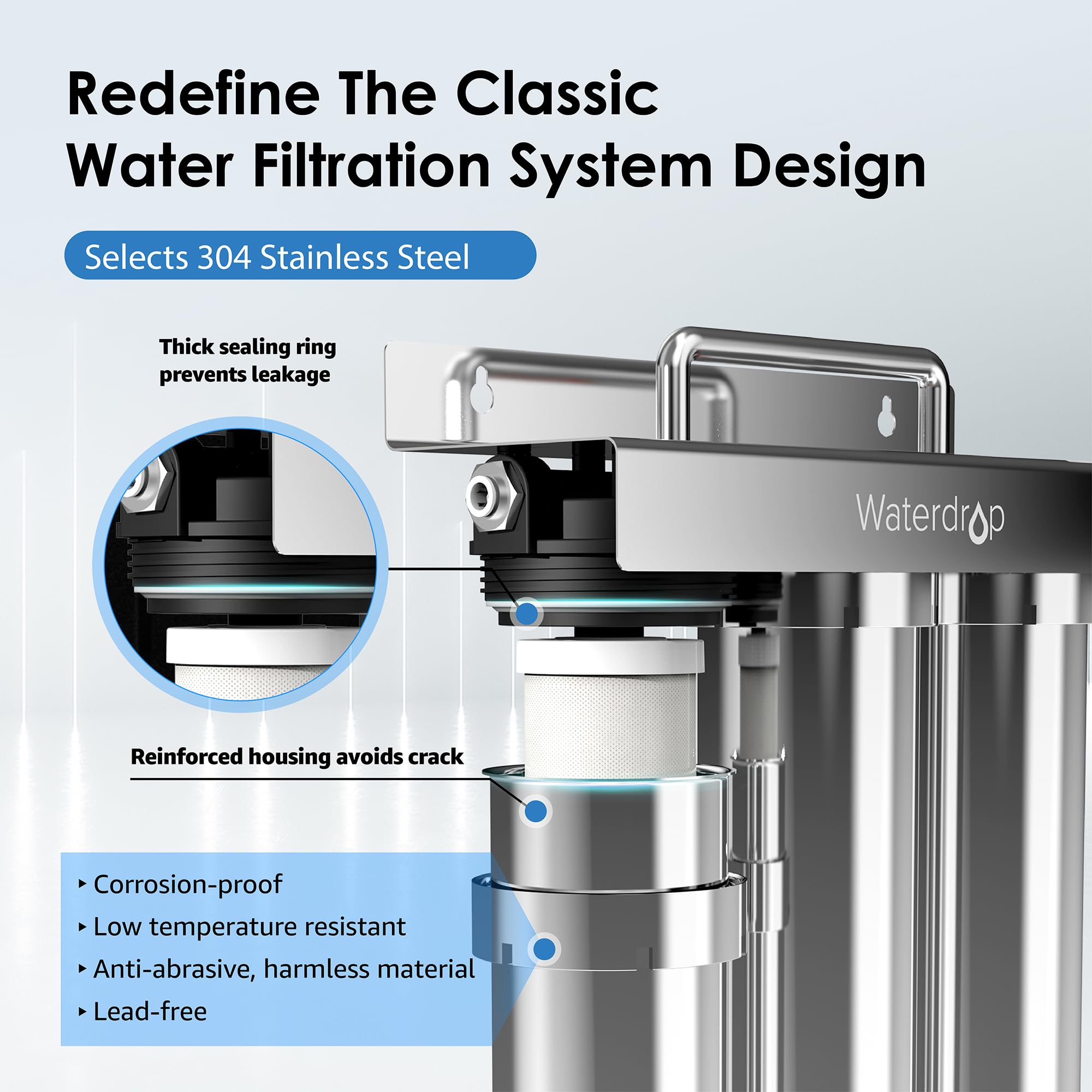Waterdrop TST-UF 0.01μm Ultra-Filtration Under Sink Water Filter System - Stainless Steel Kitchen Faucet Filter with 5X Service Life, Removes 99.99% of Contaminants >0.01μm - Perfect for Clean Drinking Water, Cooking, and Healthy Home Hydration