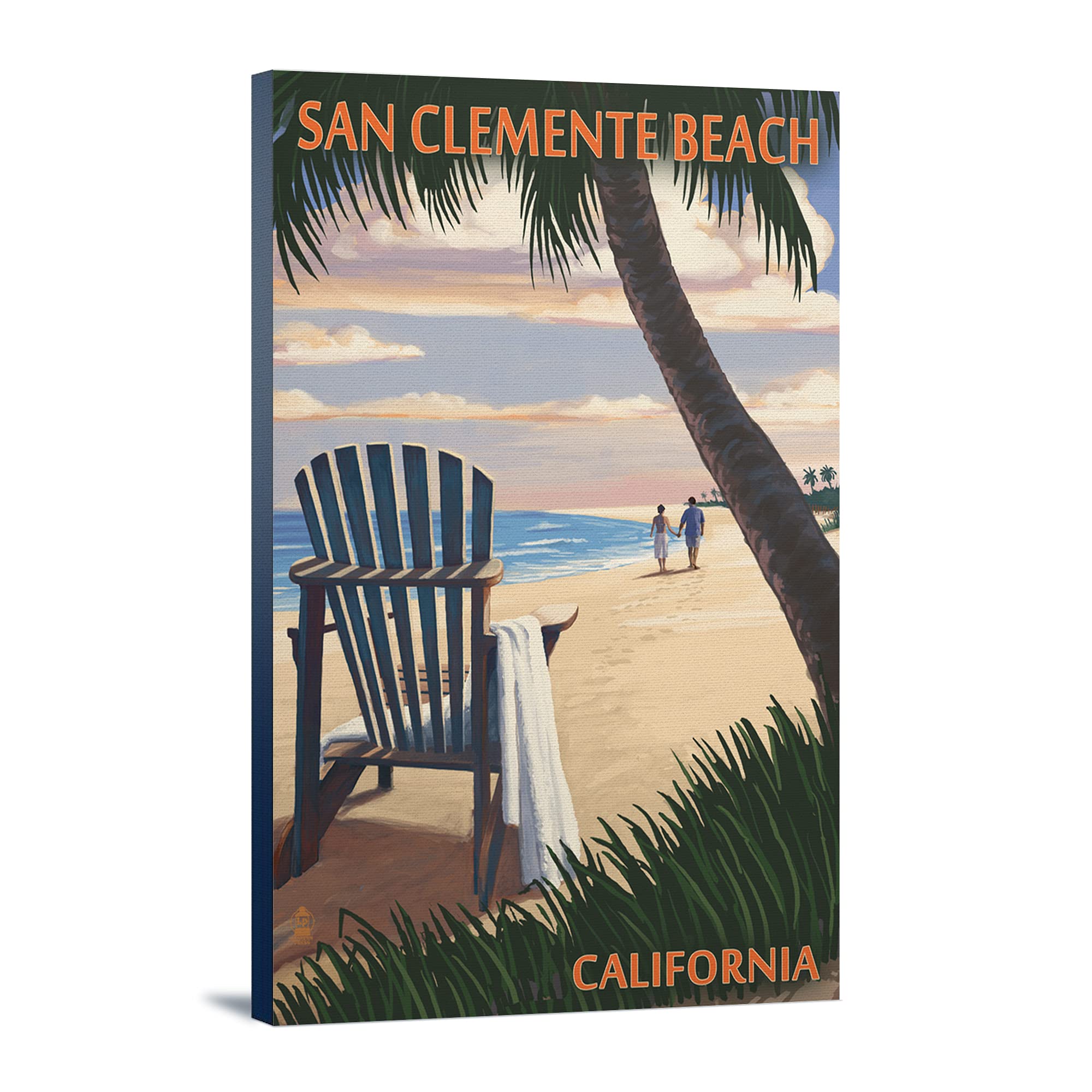 Lantern Press San Clemente Beach California Sunset Wall Art - 16x24 Wrapped Canvas Print, Coastal Home Decor, Adirondack Chairs Ocean View Painting for Living Room, Bedroom & Office