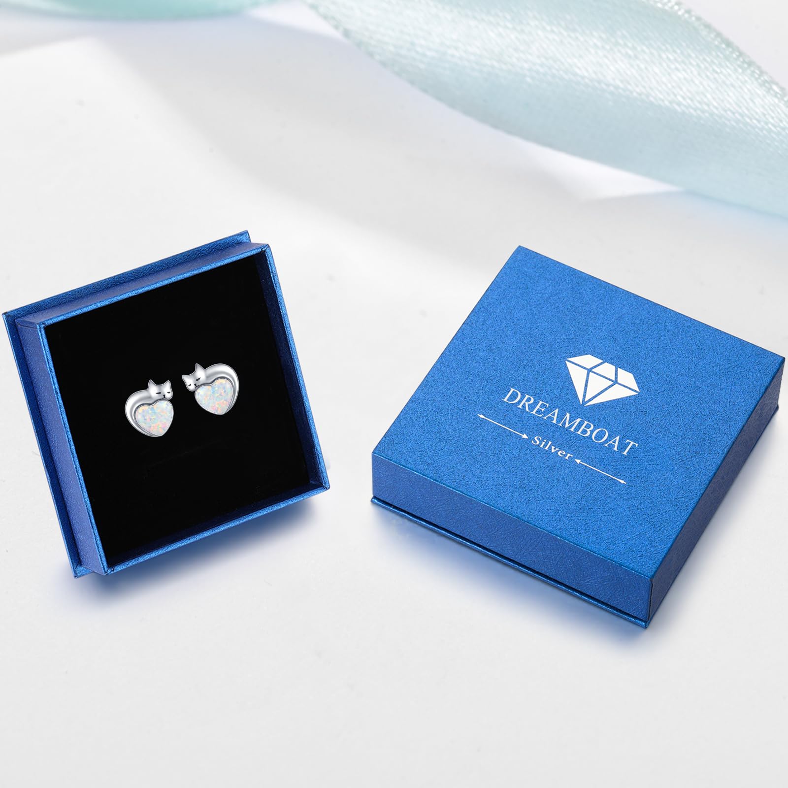 DreamBoat Sterling Silver Cat Birthstone Stud Earrings - Heart Shaped Pet Lover Jewelry for Women | Perfect Gift for Cat Owners, Birthday & Christmas