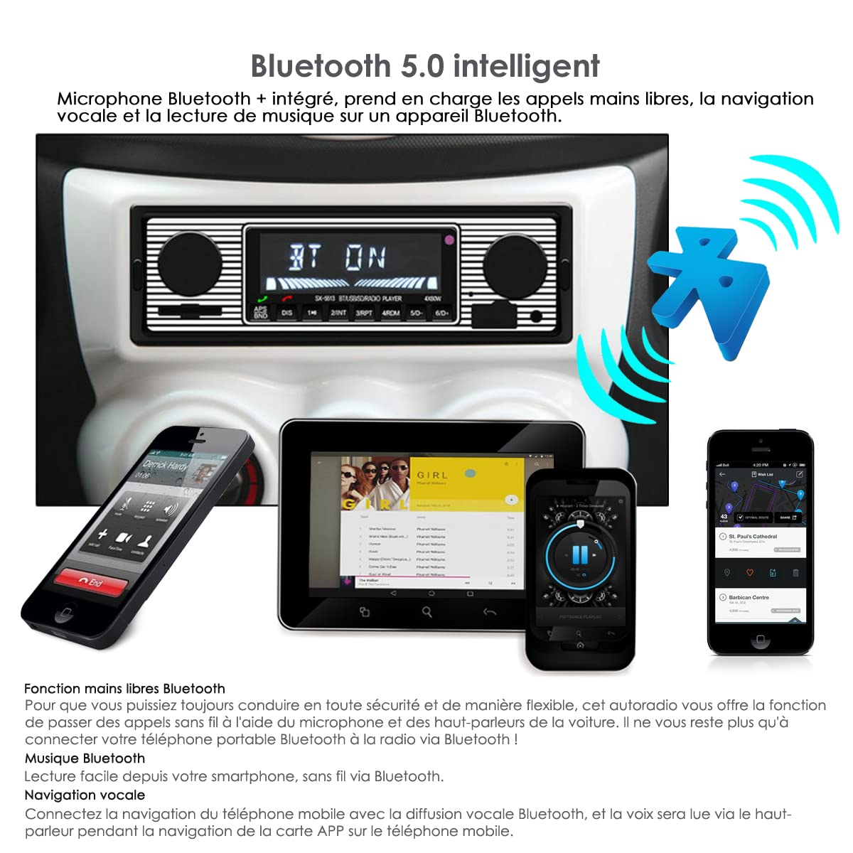 iFreGo 1 DIN Bluetooth 5.0 Car Stereo with Hands-Free Calling - FM Radio, USB/AUX/SD/TF/MP3 Support for iOS/Android - Compatible with 9-12V Vehicles | Perfect for Commuting, Road Trips & Music Lovers