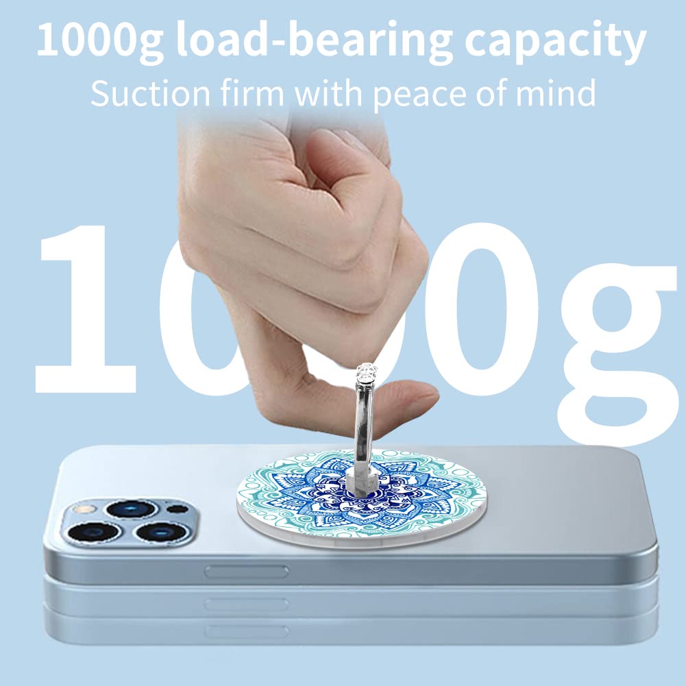 Magnetic Phone Ring Stand with Diamond Design - 360° Rotation Metal Finger Grip Holder Compatible with MagSafe Accessories for iPhone 14/13/12 Series (Blue) - Perfect for Hands-Free Viewing, Selfies & Secure Grip