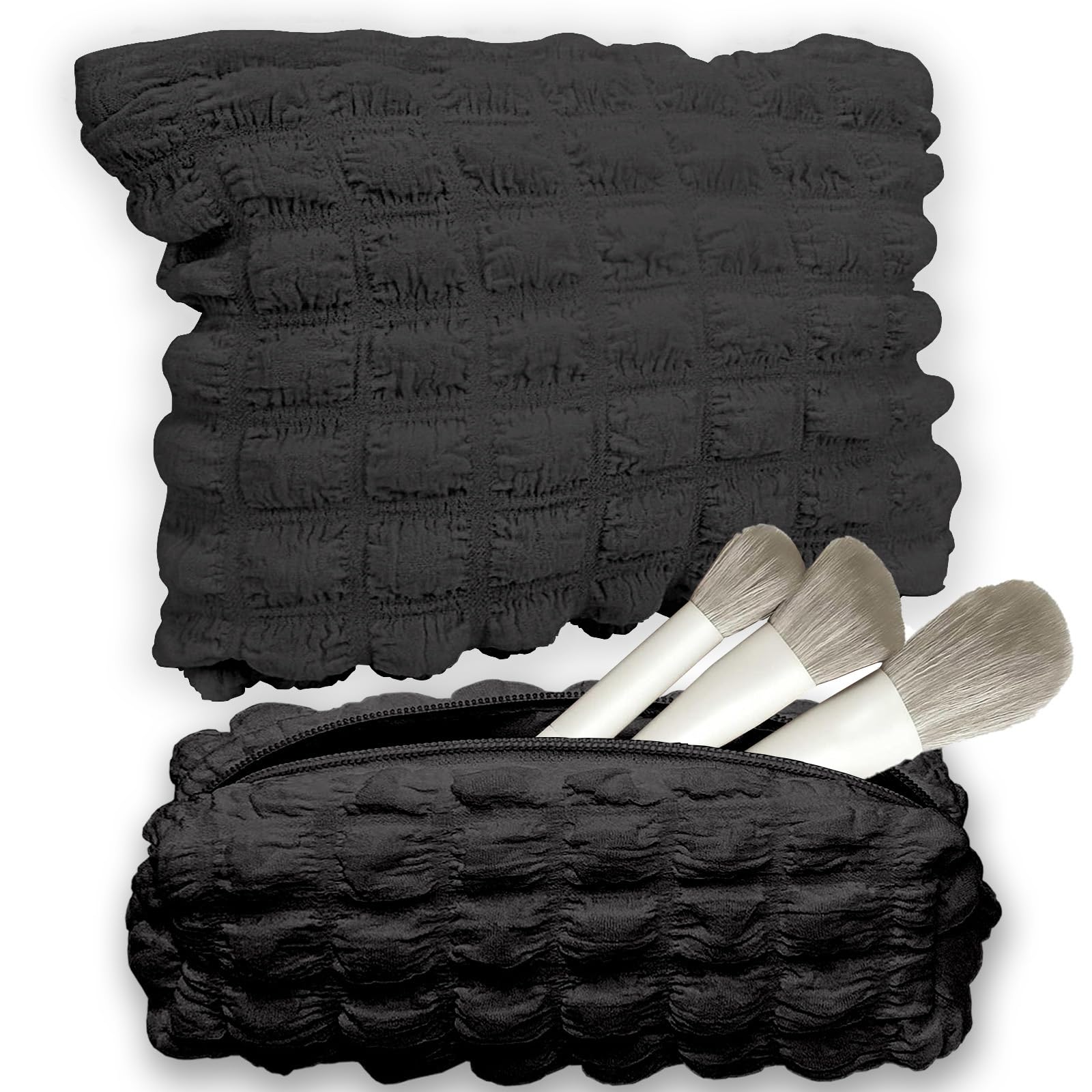 2Pcs Women's Travel Makeup Bag Set - Small Cute Cloud Checkered Cosmetic & Toiletry Pouch for Purse (Black) | Perfect Gift for Her, Ideal for Daily Use, Travel & Organization