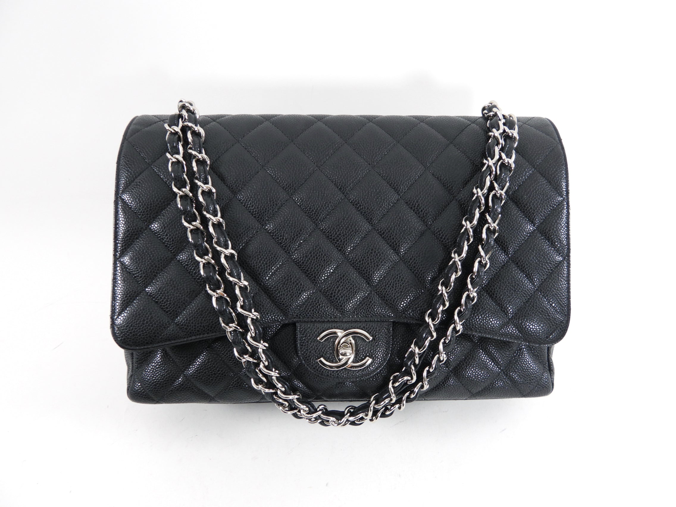 Chanel Black Caviar Leather Maxi Classic Double Flap Handbag - Luxury Designer Shoulder Bag for Women, Perfect for Evening Events & Special Occasions