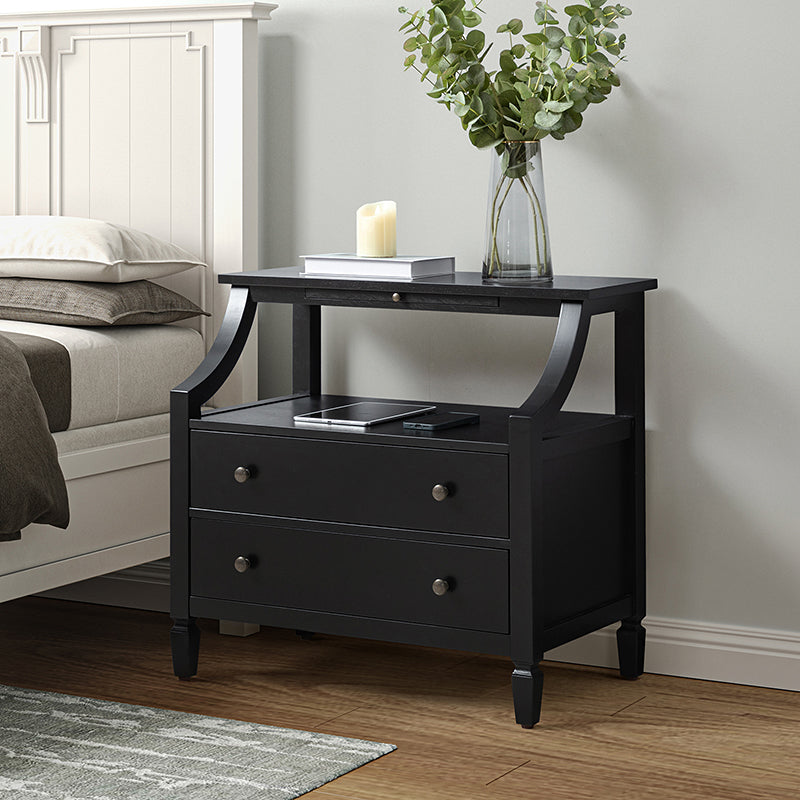Grace 2-Drawer Nightstand with USB Charging Ports & Power Outlets - Modern Bedside Table for Bedroom, Living Room & Office Use
